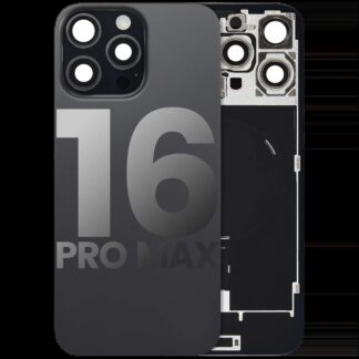 Rückglas mit MagSafe Magnet & NFC & Taschenlampen-Flexkabel für iPhone 16 Pro Max (ausgebautes Originalteil: Grade B) (Black Titanium)