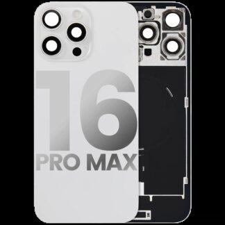 Rückglas mit MagSafe Magnet & NFC & Taschenlampen-Flexkabel für iPhone 16 Pro Max (ausgebautes Originalteil: Grade B) (White Titanium)