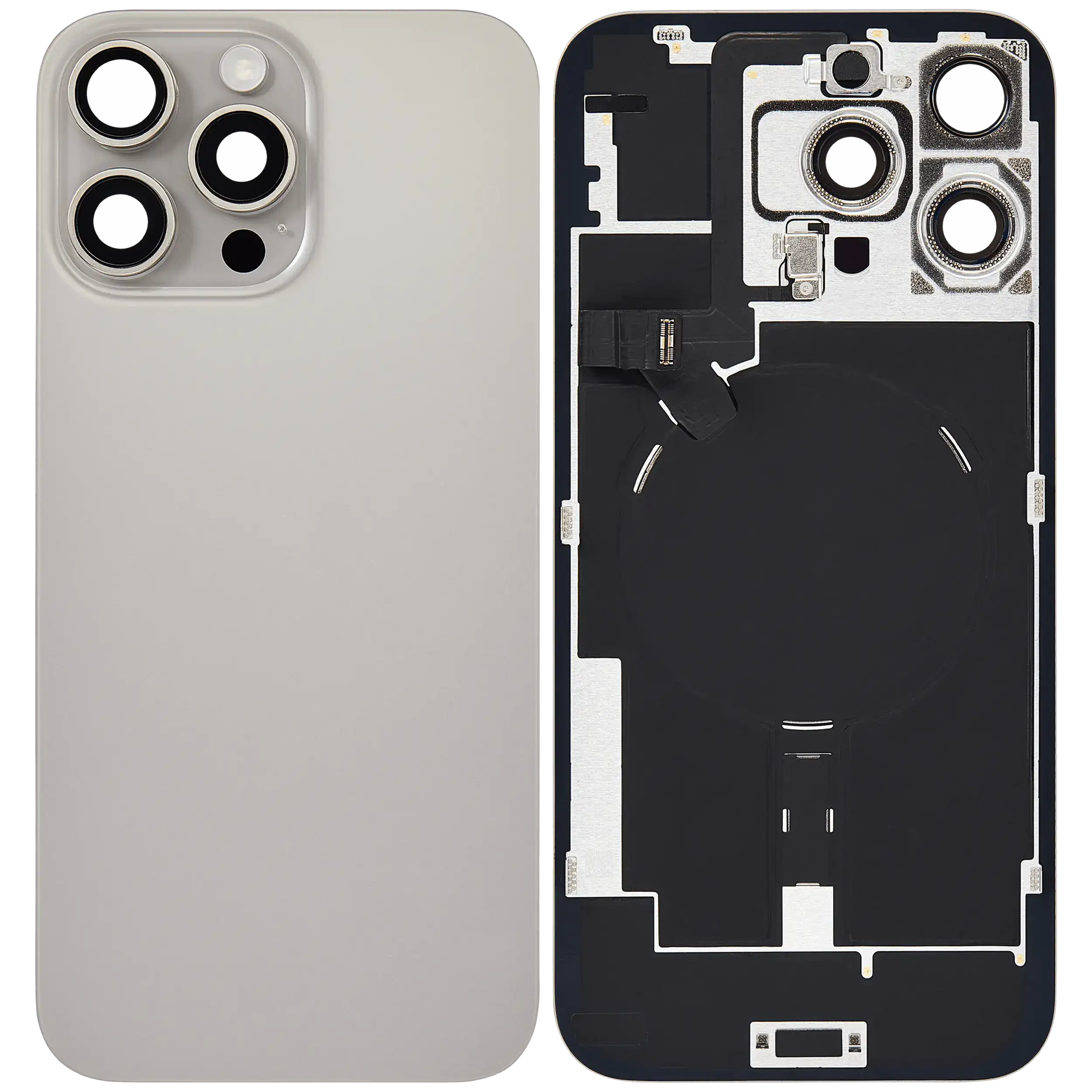 Rückglas mit MagSafe Magnet & NFC & Taschenlampen-Flexkabel für iPhone 16 Pro Max (ausgebautes Originalteil: Grade B) (Natural Titanium) – Bild 2