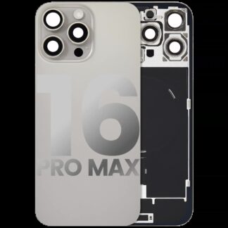 Rückglas mit MagSafe Magnet & NFC & Taschenlampen-Flexkabel für iPhone 16 Pro Max (ausgebautes Originalteil: Grade B) (Natural Titanium)