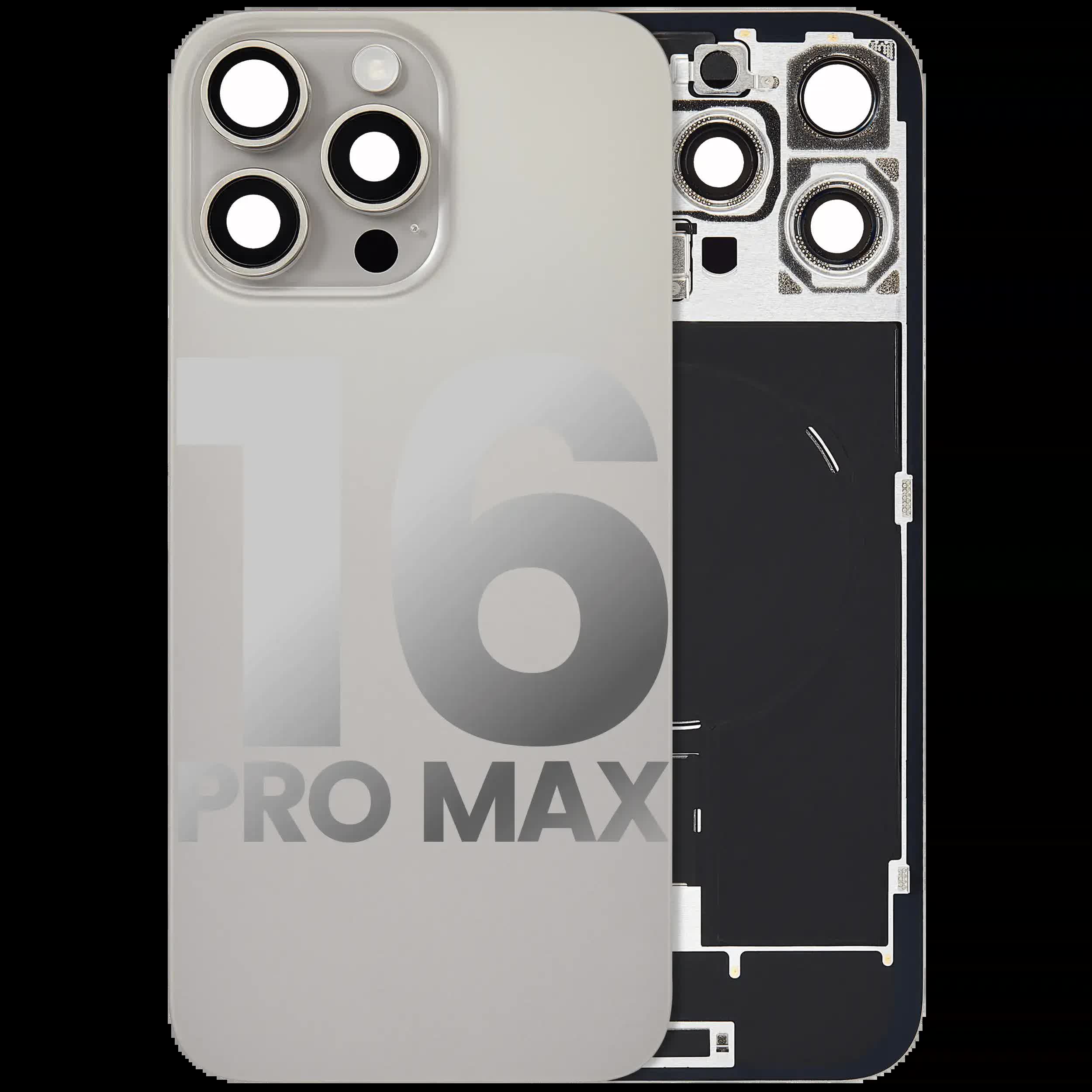 Rückglas mit MagSafe Magnet & NFC & Taschenlampen-Flexkabel für iPhone 16 Pro Max (ausgebautes Originalteil: Grade B) (Natural Titanium)