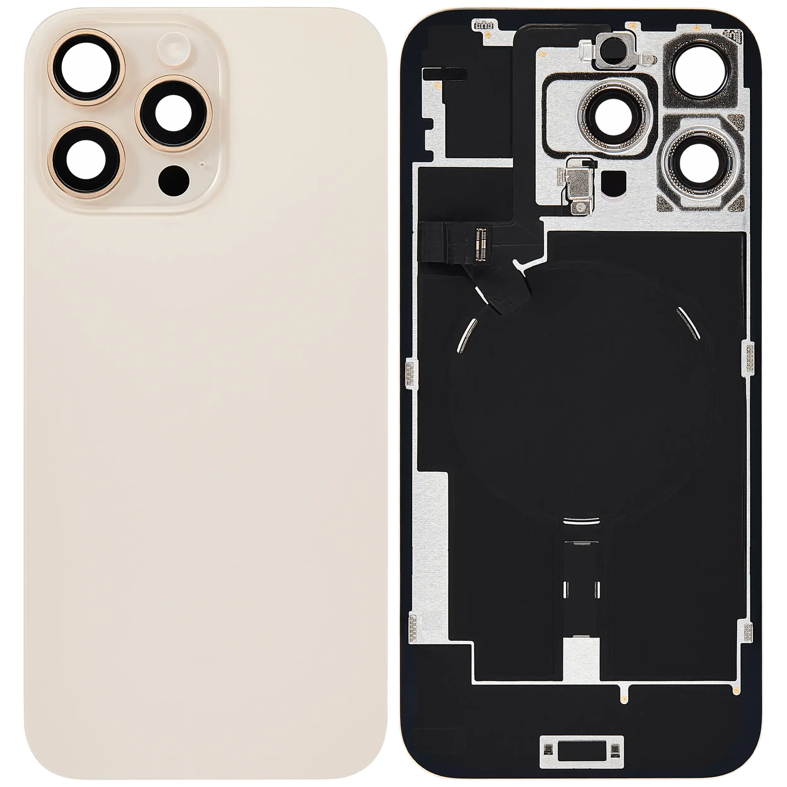 Rückglas mit MagSafe Magnet & NFC & Taschenlampen-Flexkabel für iPhone 16 Pro Max (ausgebautes Originalteil: Grade B) (Desert Titanium) – Bild 2