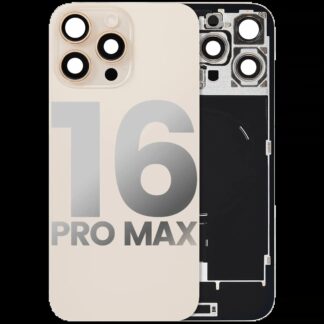Rückglas mit MagSafe Magnet & NFC & Taschenlampen-Flexkabel für iPhone 16 Pro Max (ausgebautes Originalteil: Grade B) (Desert Titanium)