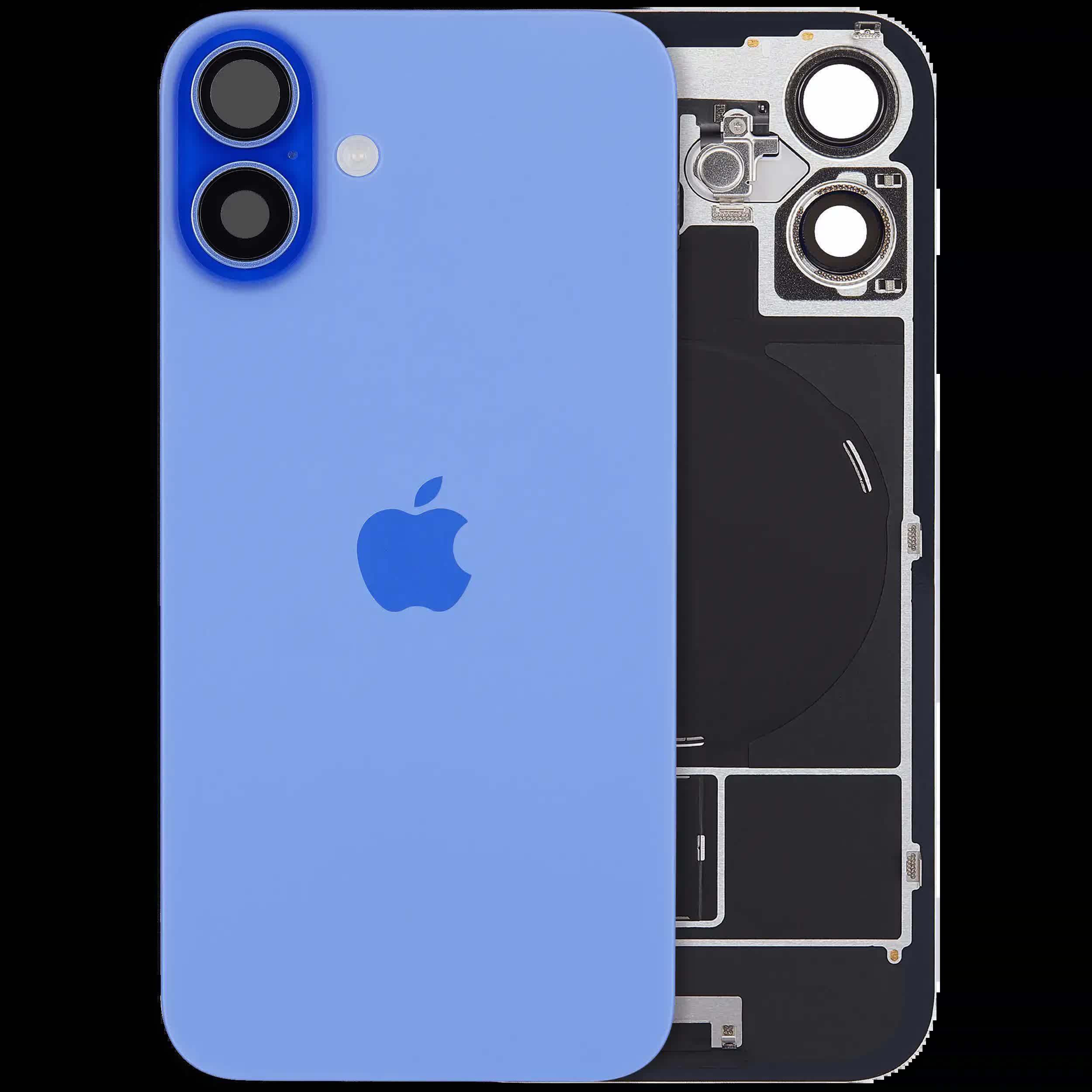 Rückglas mit MagSafe Magnet & NFC & Taschenlampen-Flexkabel für iPhone 16 plus (UK / EU Version) (Original) (Ultramarine)
