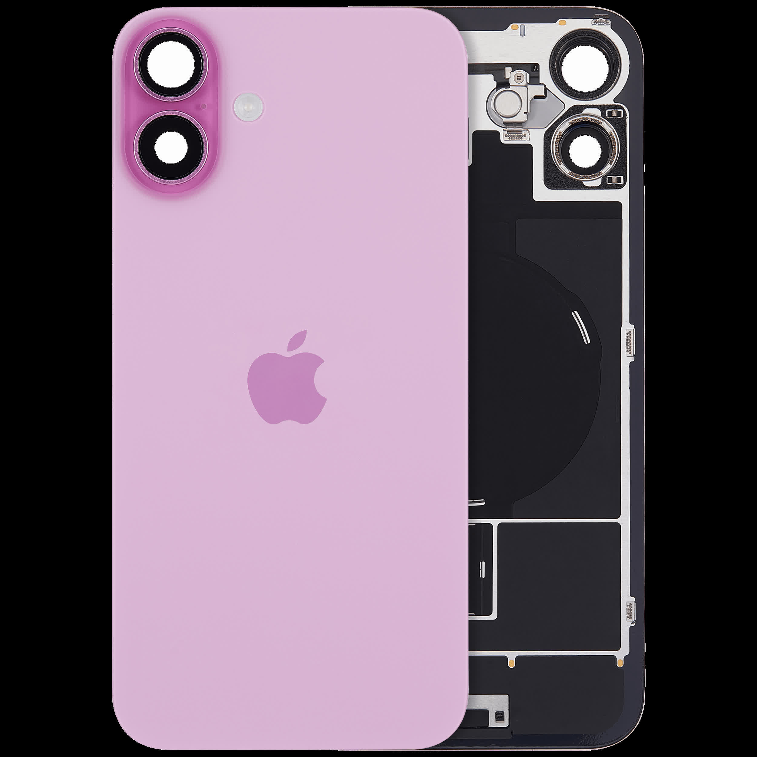 Rückglas mit MagSafe Magnet & NFC & Taschenlampen-Flexkabel für iPhone 16 plus (UK / EU Version) (Original) (Pink (Rosa))