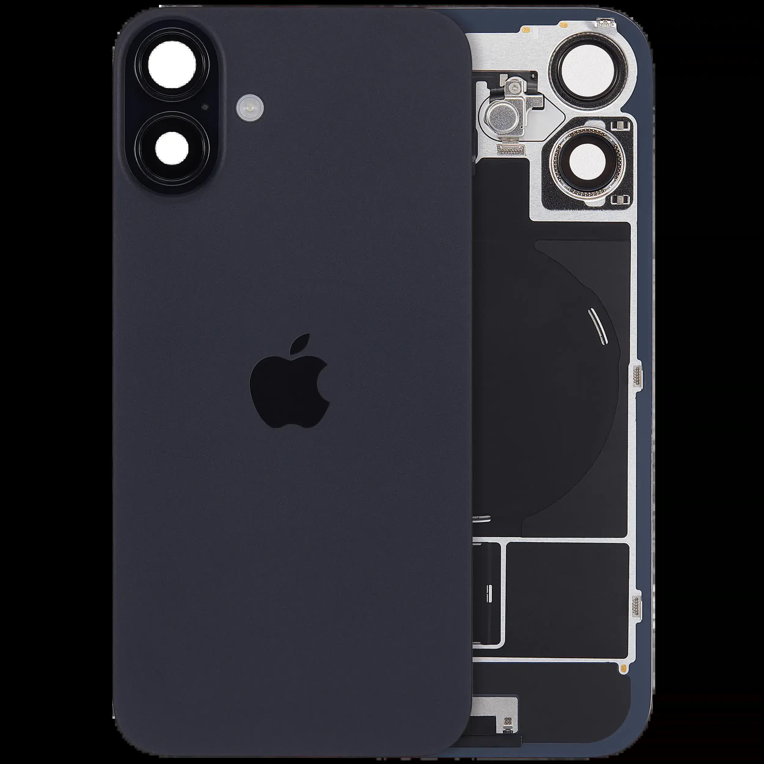 Rückglas mit MagSafe Magnet & NFC & Taschenlampen-Flexkabel für iPhone 16 plus (UK / EU Version) (Original) (Black (Schwarz))