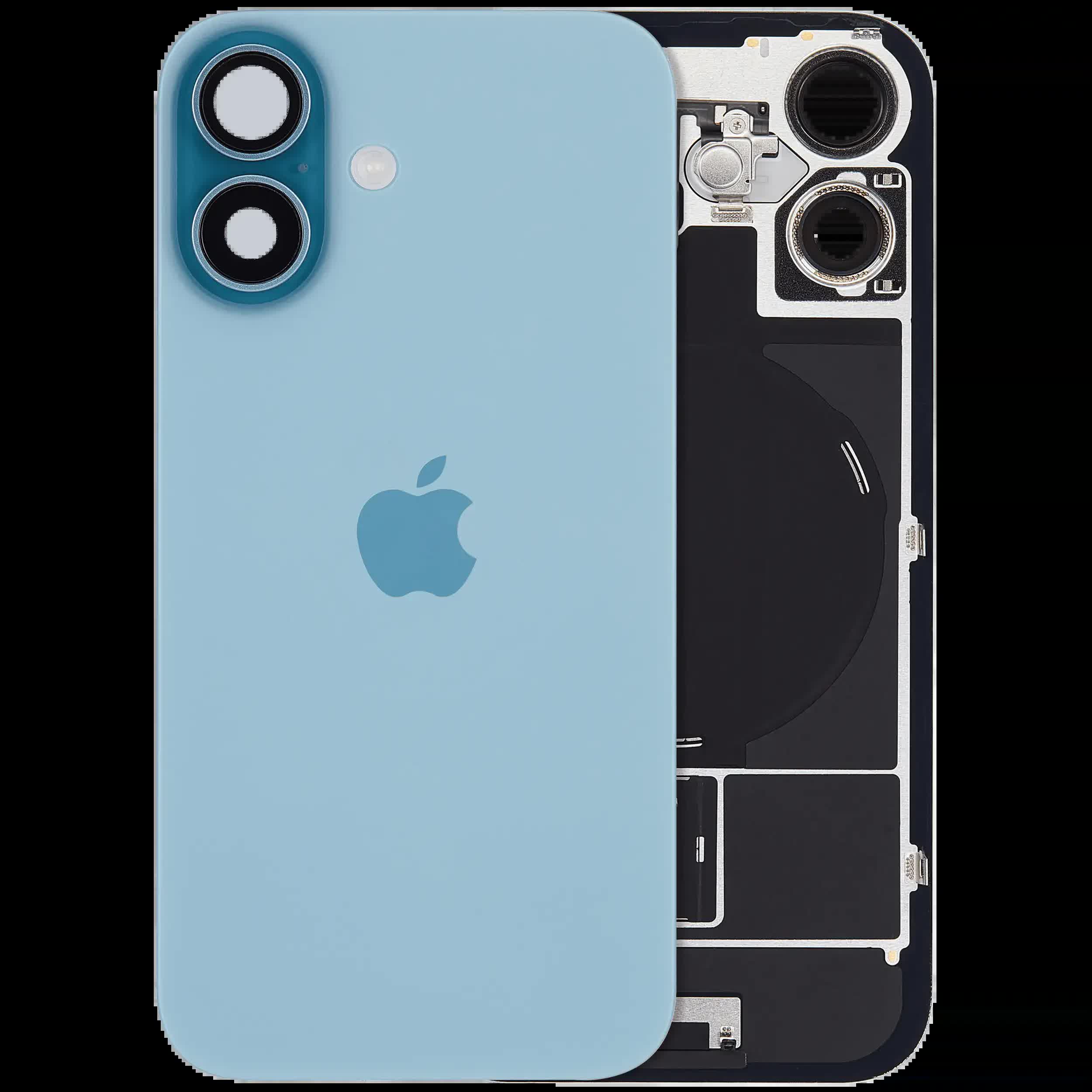 Rückglas mit MagSafe Magnet & NFC & Taschenlampen-Flexkabel für iPhone 16 (UK / EU Version) (Original) (Teal)
