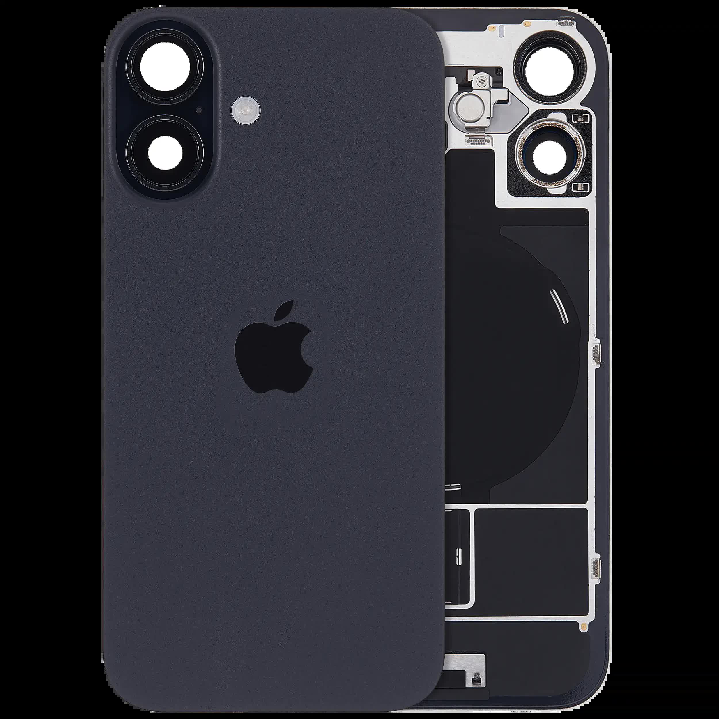 Rückglas mit MagSafe Magnet & NFC & Taschenlampen-Flexkabel für iPhone 16 (UK / EU Version) (Original) (Black (Schwarz))