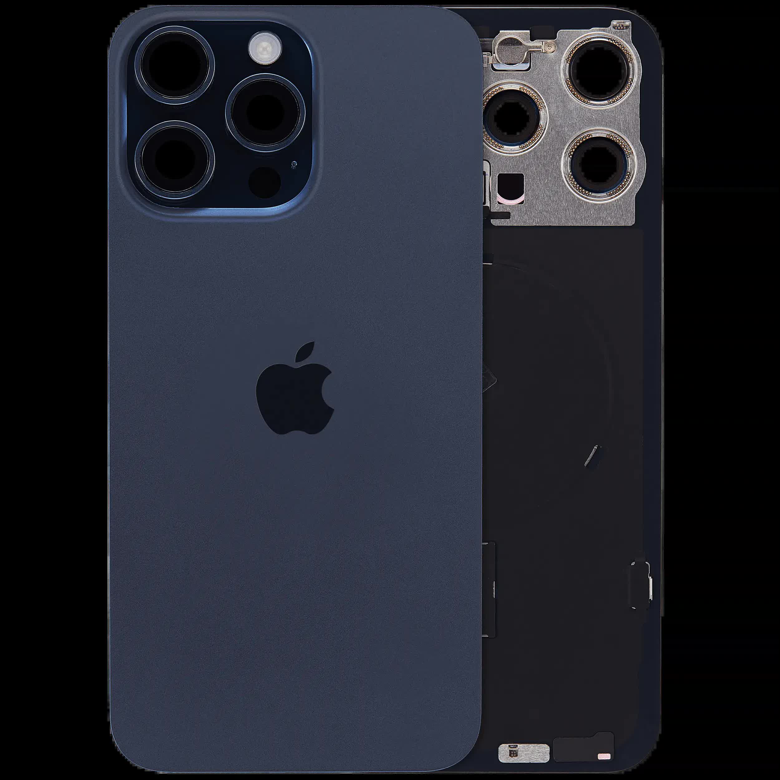 Rückglas mit MagSafe Magnet & NFC & Taschenlampen-Flexkabel für iPhone 15 Pro Max (UK / EU Version) (Original) (Blue Titanium)