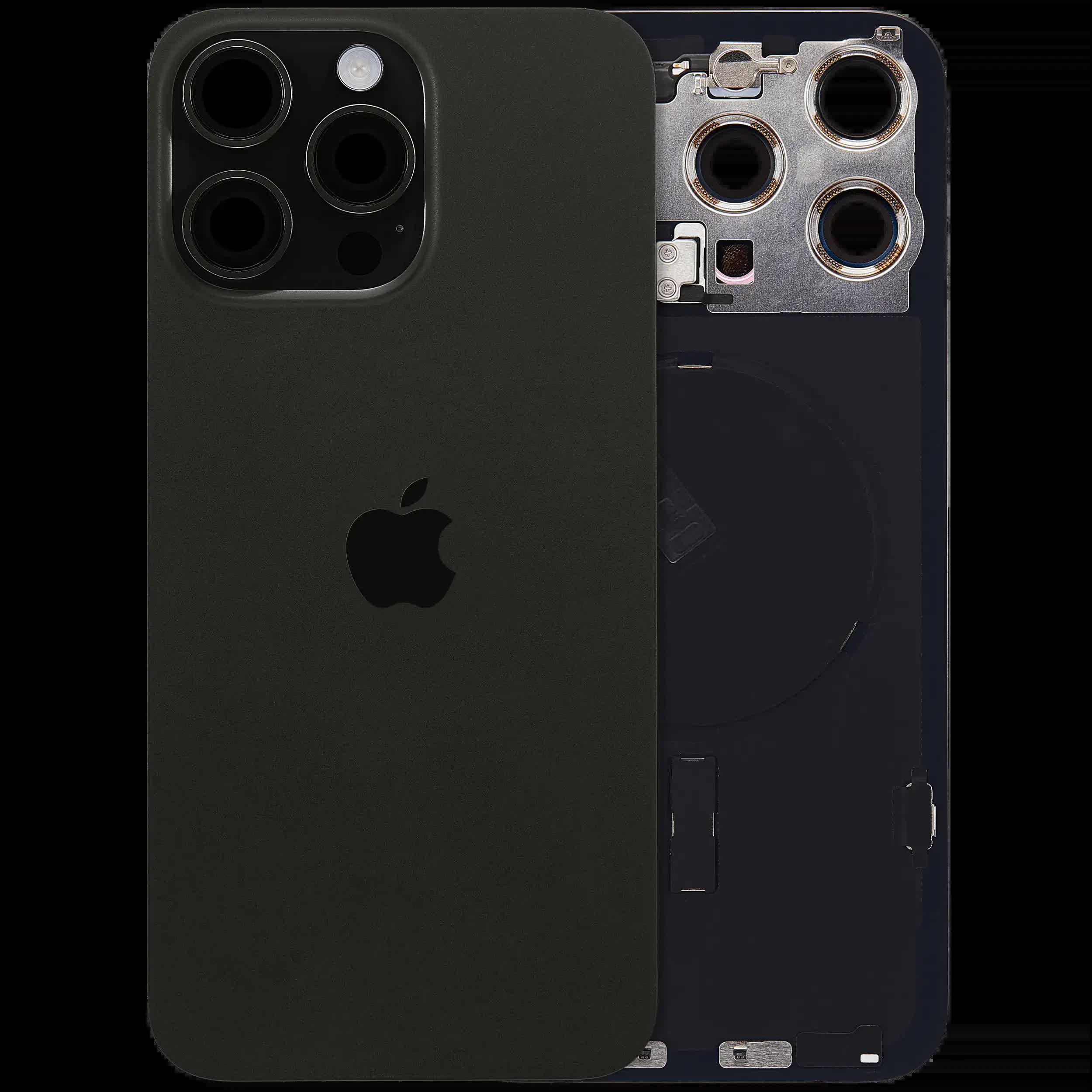 Rückglas mit MagSafe Magnet & NFC & Taschenlampen-Flexkabel für iPhone 15 Pro Max (UK / EU Version) (Original) (Black Titanium)