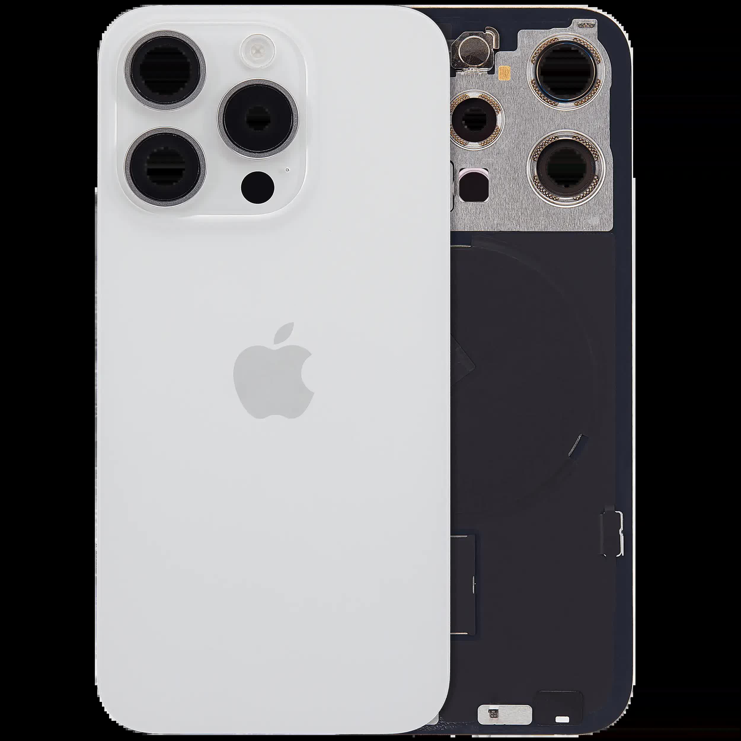 Rückglas mit MagSafe Magnet & NFC & Taschenlampen-Flexkabel für iPhone 15 Pro (UK / EU Version) (Original) (White Titanium)