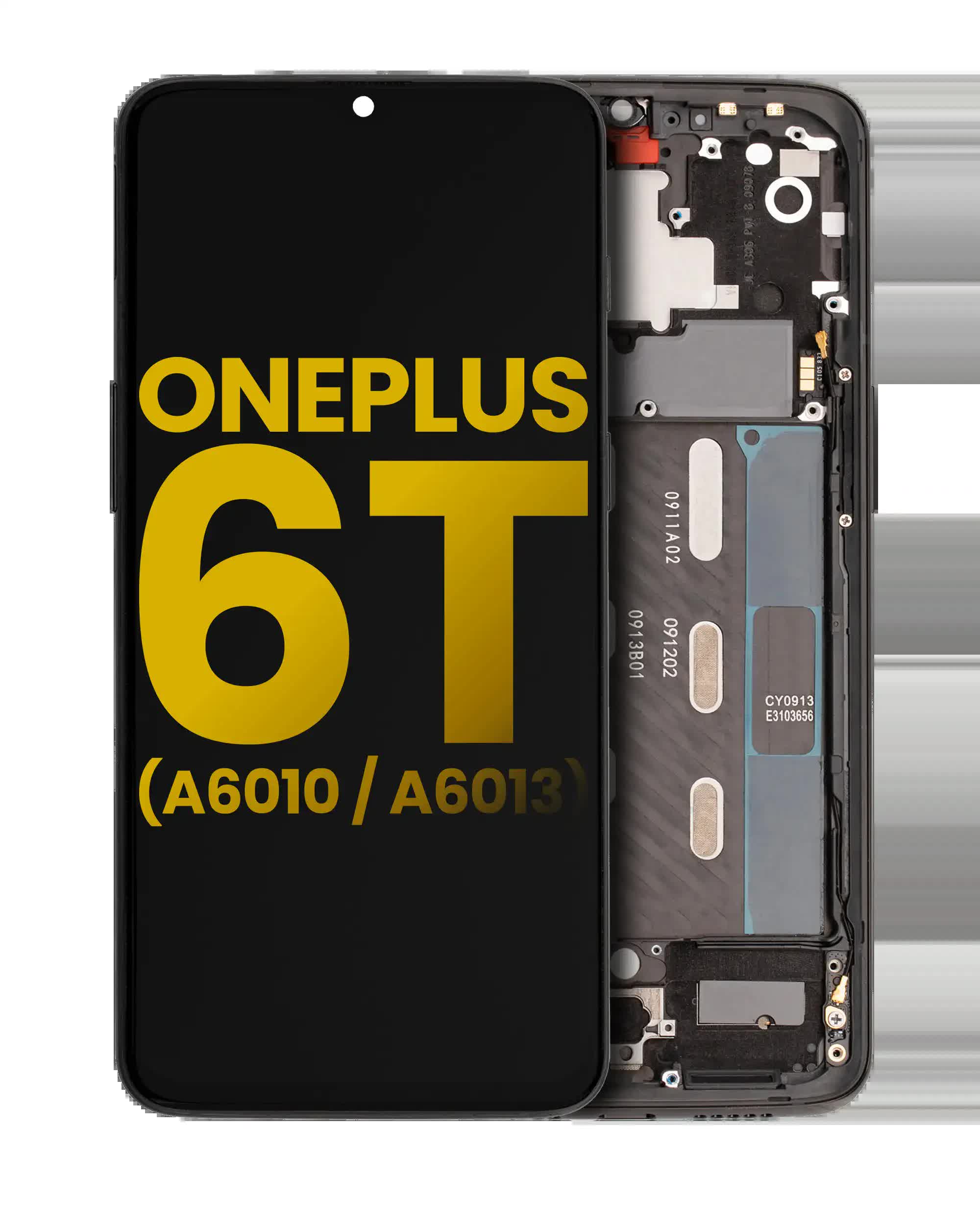 OLED Display mit Rahmen für OnePlus 6T (A6010 / A6013) (professionell aufgearbeitet) (Mirror Black)