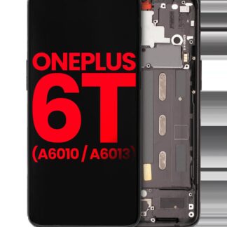 OLED Display mit Rahmen für OnePlus 6T (A6010 / A6013) (Aftermarket Plus) (Midnight Black (Schwarz))