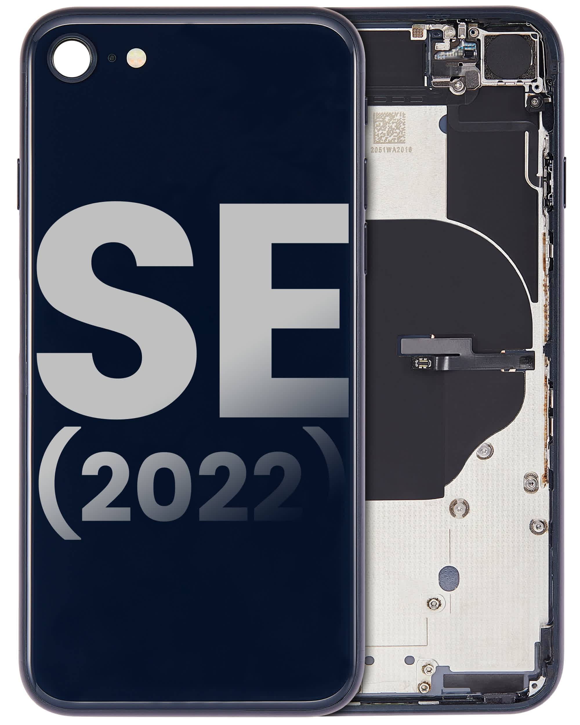 Rückgehäuse mit Kleinteilen vormontiert für iPhone SE (2022) (ausgebautes Originalteil: Grade A) (Midnight)