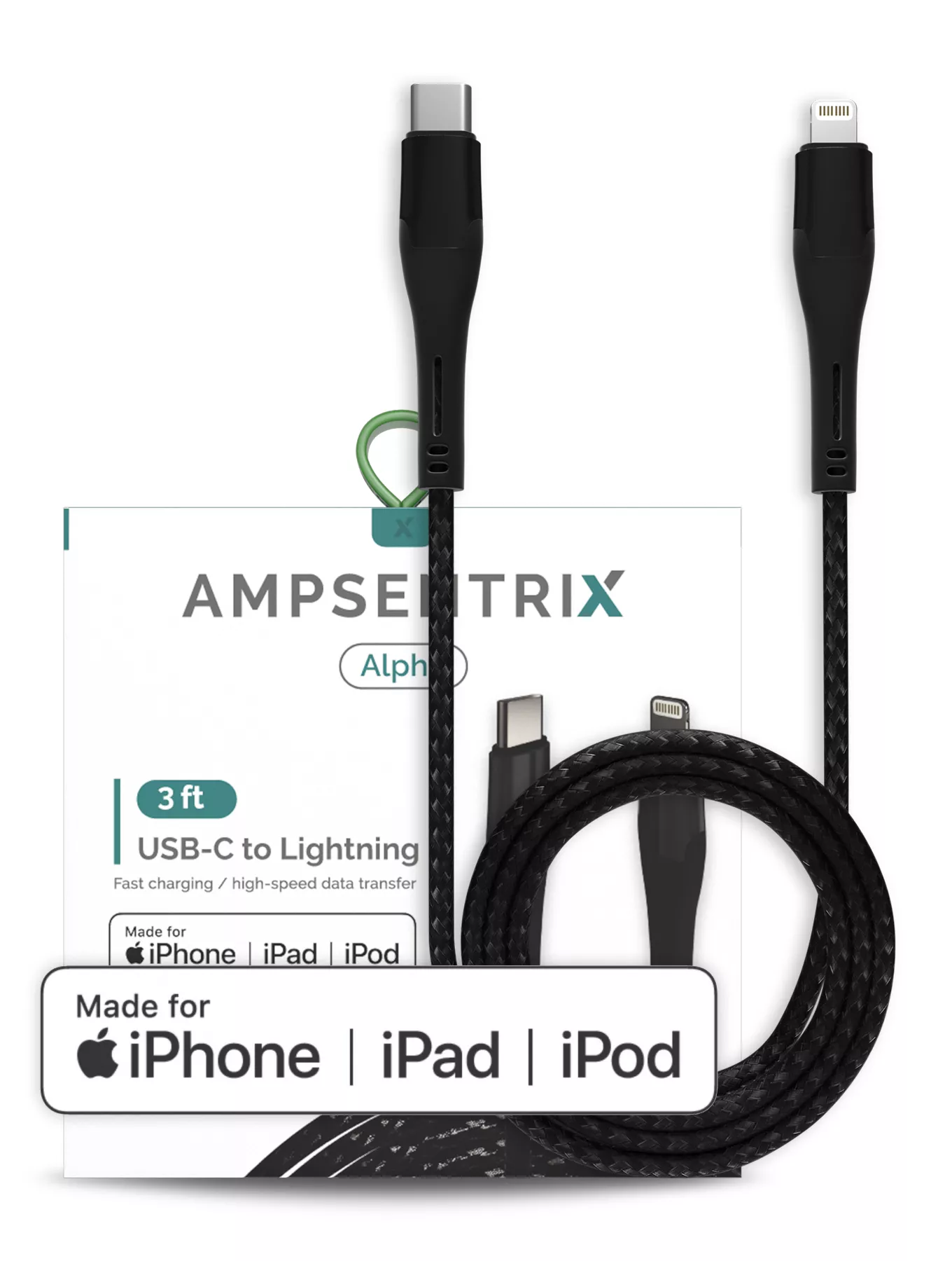 Lightning To USB Type C Kabel (MFI) (1 m / 3 ft) (AmpSentrix Alpha) (Black (Schwarz)) – Bild 2