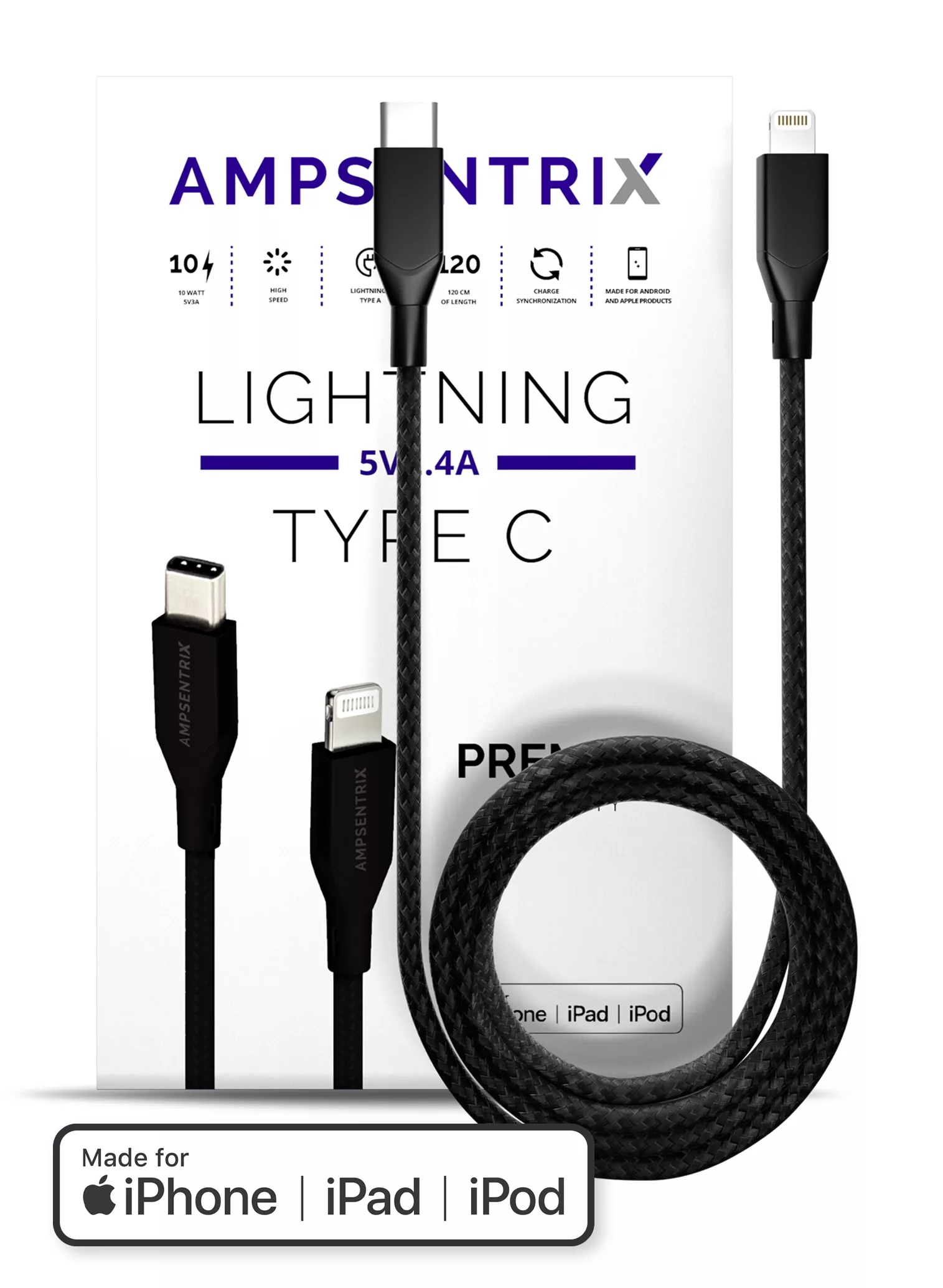 Lightning To USB Type C Kabel (MFI) (1 m / 3 ft) (AmpSentrix Alpha) (Black (Schwarz)) – Bild 4