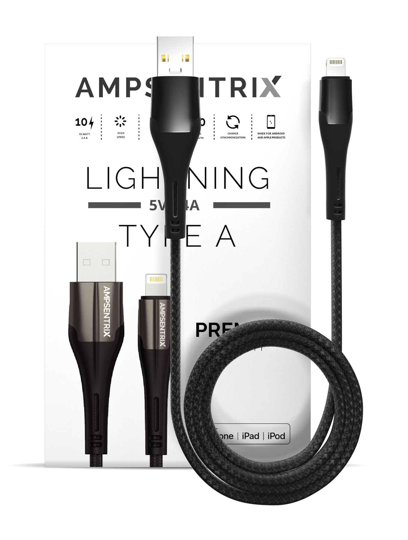Lightning To USB Type A Kabel (MFI) (1 m / 3 ft) (AmpSentrix Alpha) (Black (Schwarz)) – Bild 4