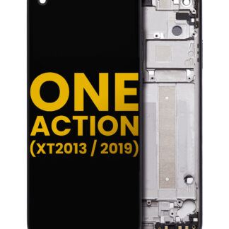 LCD Display mit Rahmen für Motorola One Action (XT2013-1 / XT2013-2 / XT2013-4 / 2019) (professionell aufgearbeitet) (Denim Blue)