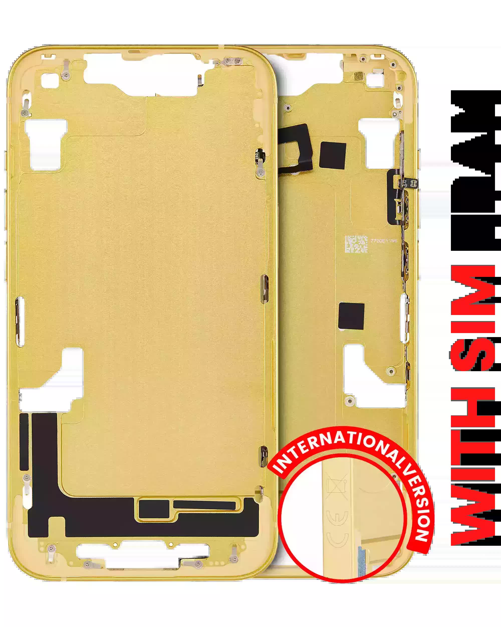 Mittelrahmen mit Kleinteilen für iPhone 14 (EU / globale Version) (Aftermarket Plus) (Yellow)