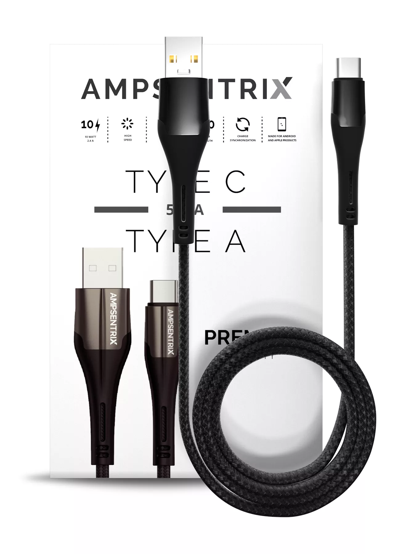 USB Type C To USB Type A Kabel (1 m / 3 ft) (AmpSentrix Alpha) (Black (Schwarz)) – Bild 4