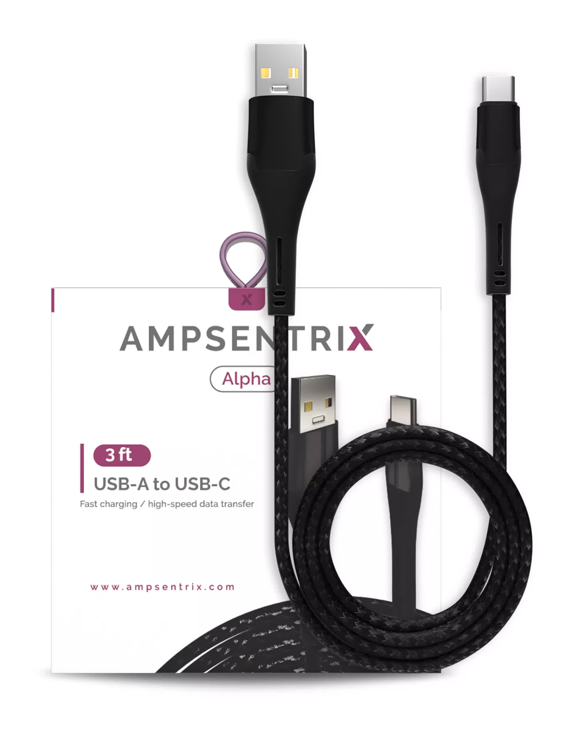 USB Type C To USB Type A Kabel (1 m / 3 ft) (AmpSentrix Alpha) (Black (Schwarz))