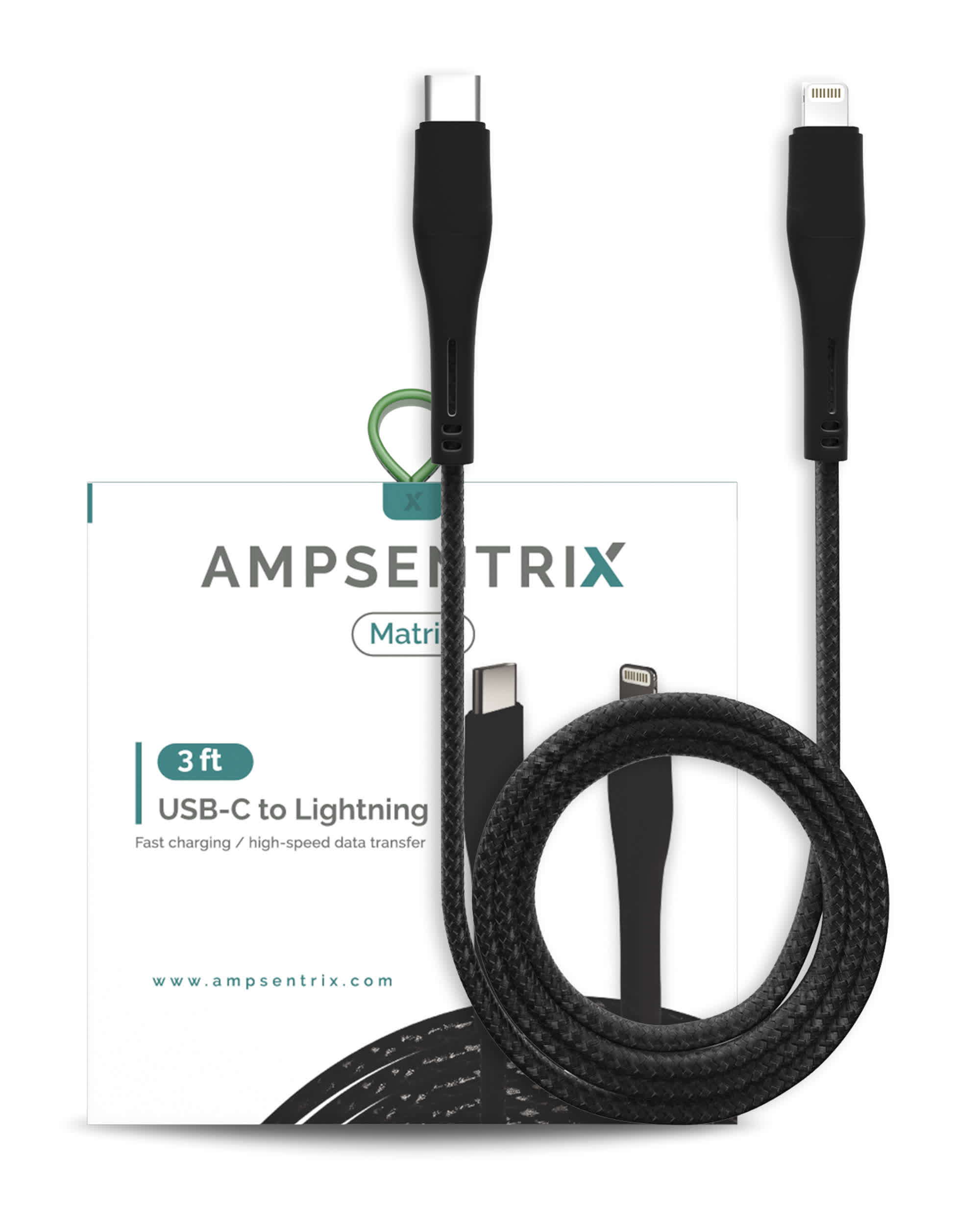 Lightning To USB Type C Kabel (Non-MFI) (1 m / 3 ft) (AmpSentrix Matrix) (Black (Schwarz))