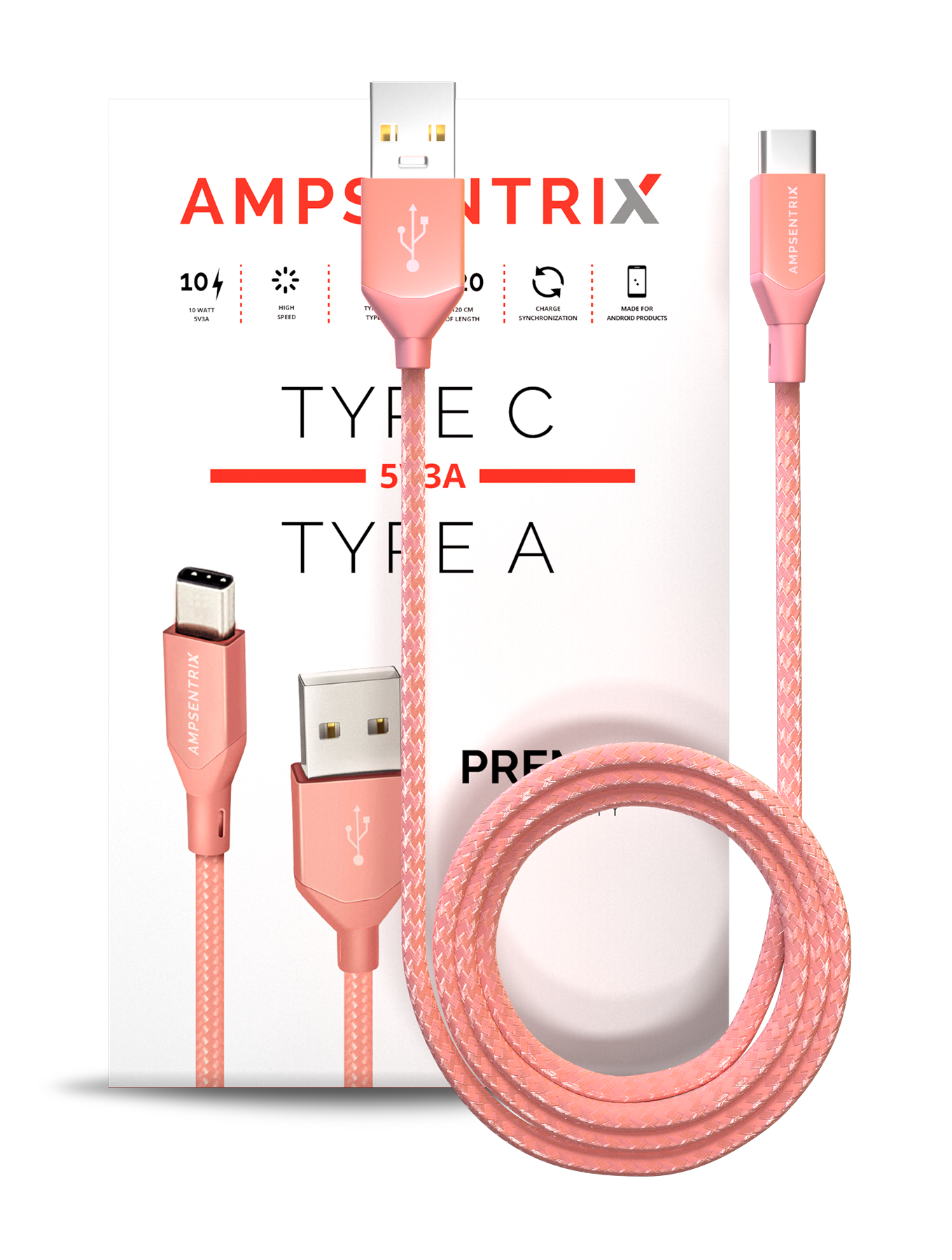 USB Type C To USB Type A Kabel (1 m / 3 ft) (AmpSentrix Infinity) (Pink (Rosa)) – Bild 4