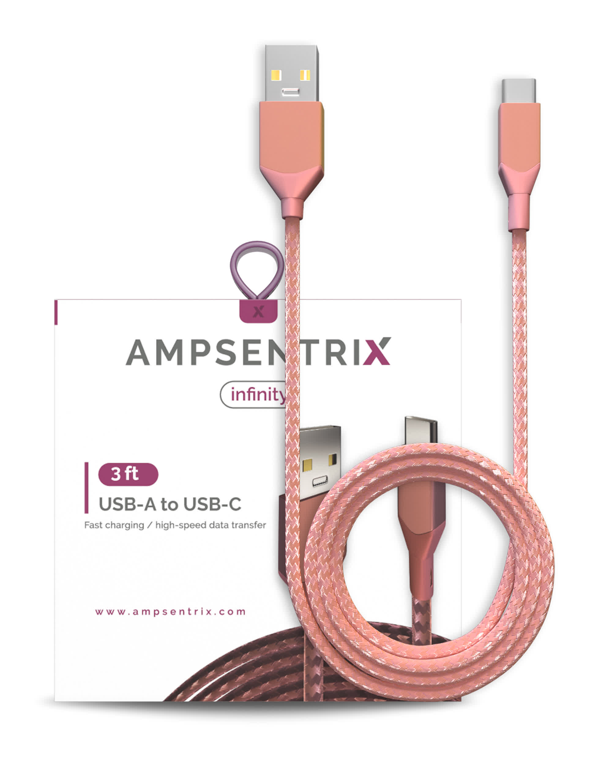 USB Type C To USB Type A Kabel (1 m / 3 ft) (AmpSentrix Infinity) (Pink (Rosa))