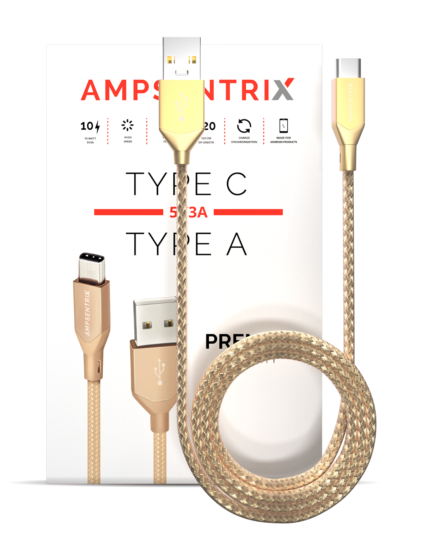 USB Type C To USB Type A Kabel (1 m / 3 ft) (AmpSentrix Infinity) (Gold) – Bild 3