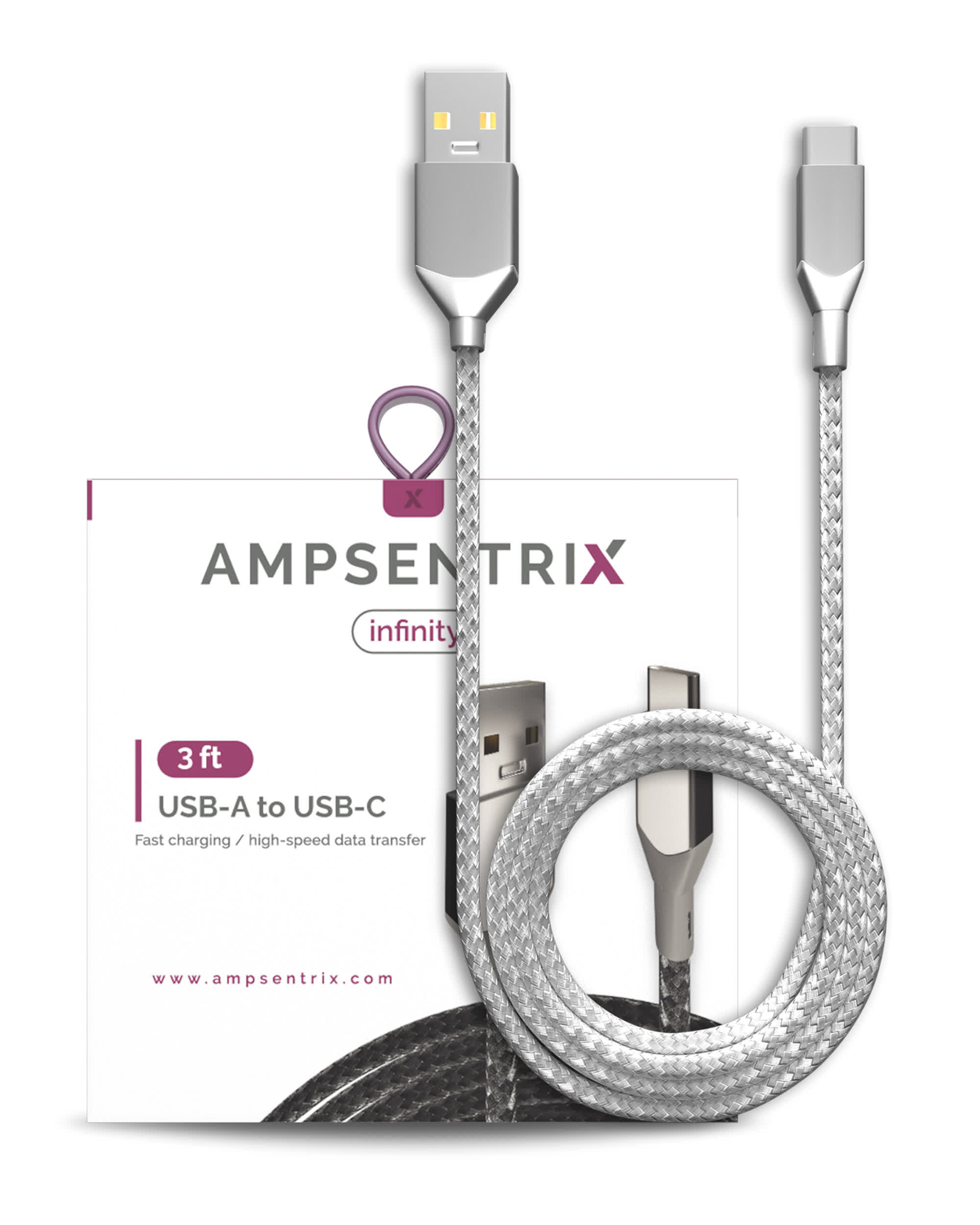 USB Type C To USB Type A Kabel (1 m / 3 ft) (AmpSentrix Infinity) (Silver (Silber))