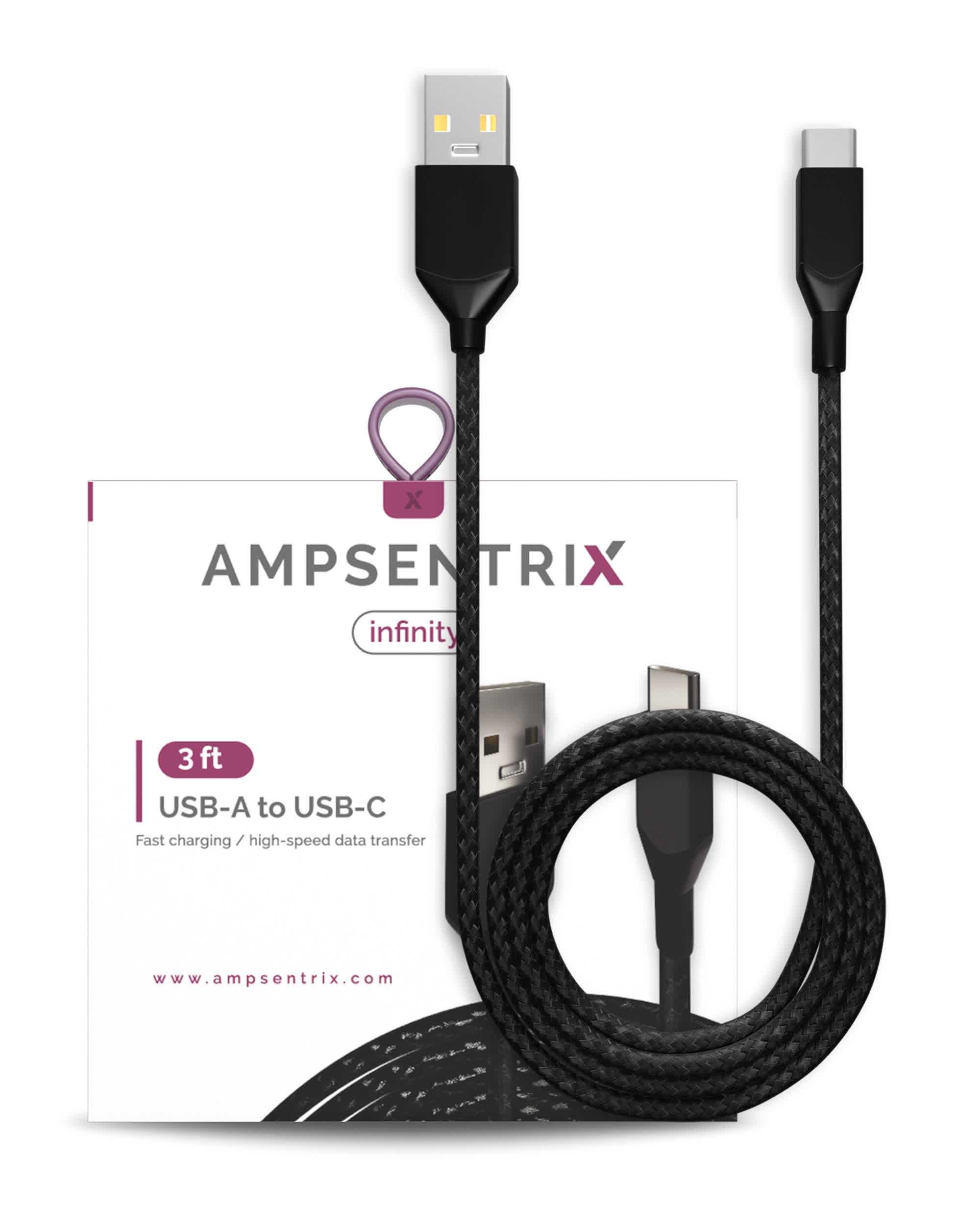 USB Type C To USB Type A Kabel (1 m / 3 ft) (AmpSentrix Infinity) (Black (Schwarz))