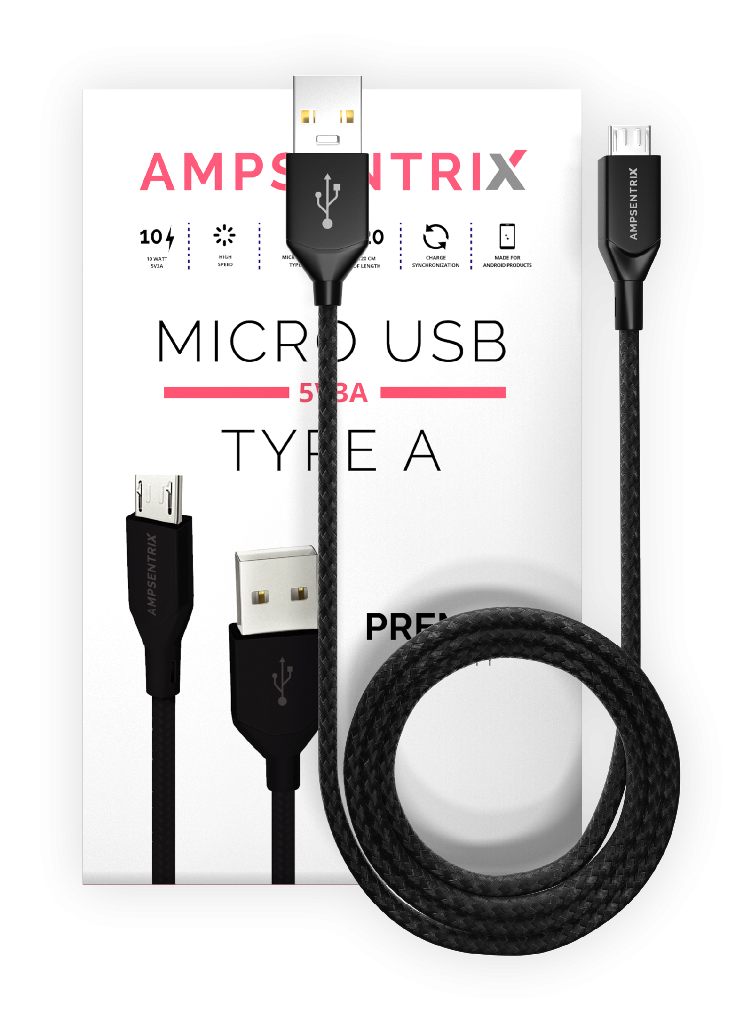 Micro USB To USB Type A Kabel (1 m / 3 ft) (AmpSentrix Infinity) (Black (Schwarz)) – Bild 2