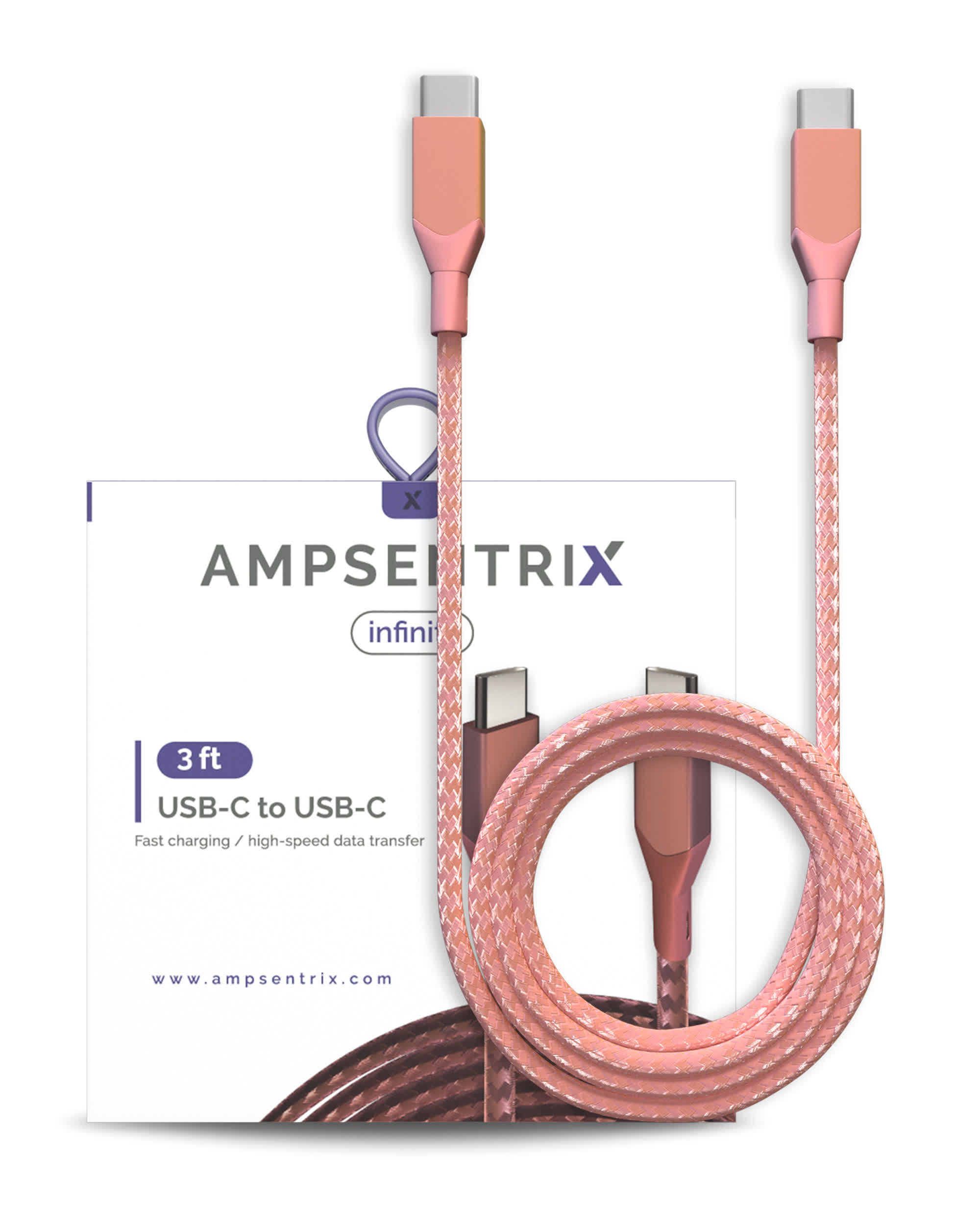 USB Type C To USB Type C Kabel (1 m / 3 ft) (AmpSentrix Infinity) (Pink (Rosa))