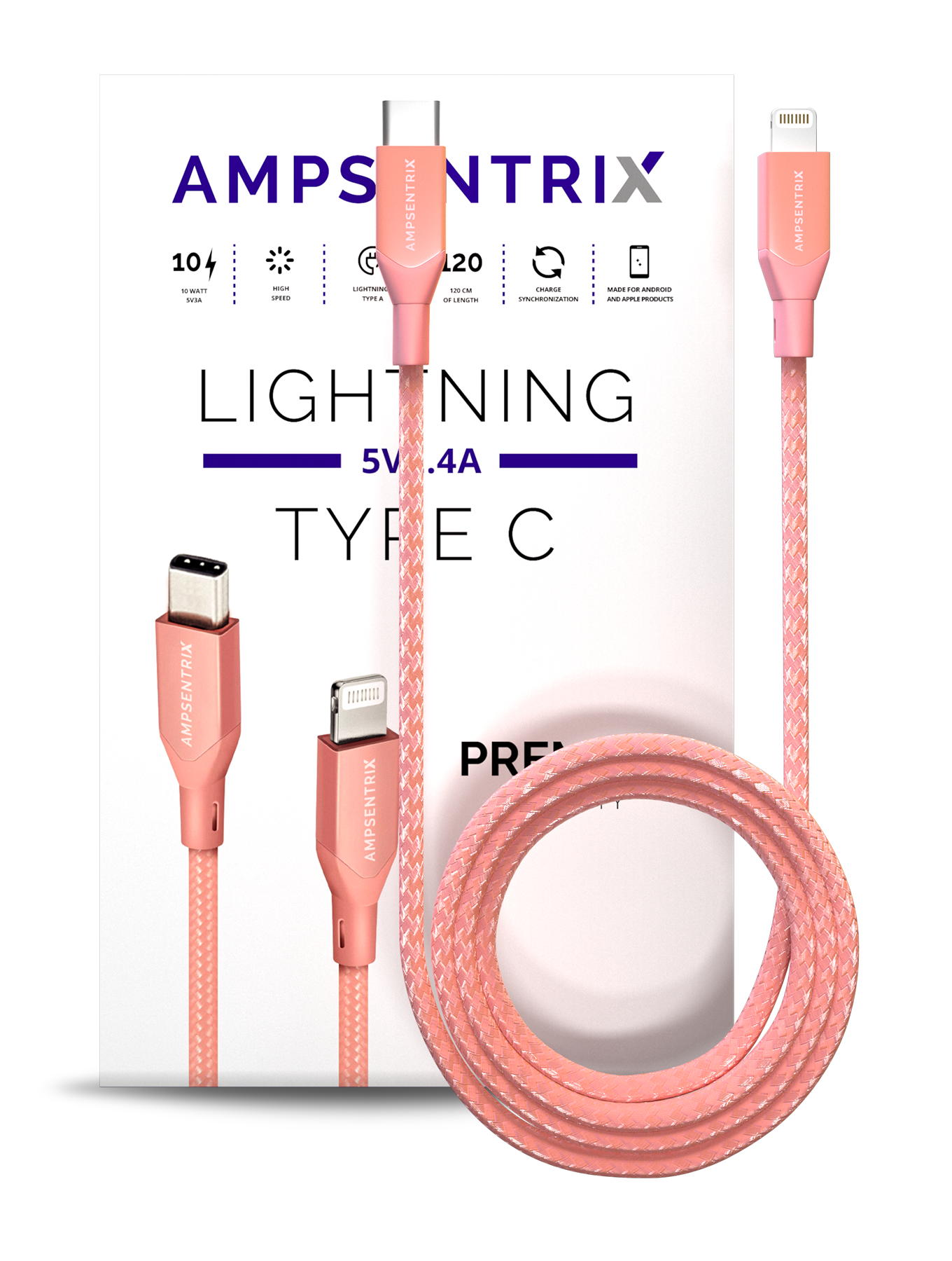 Lightning To USB Type C Kabel (Non-MFI) (1 m / 3 ft) (AmpSentrix Infinity) (Pink (Rosa)) – Bild 2