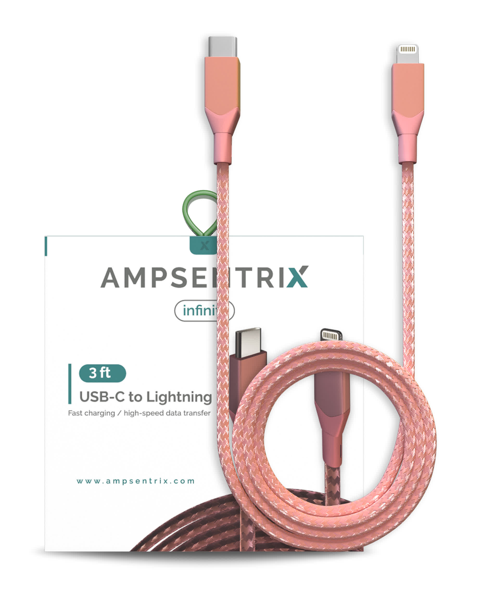 Lightning To USB Type C Kabel (Non-MFI) (1 m / 3 ft) (AmpSentrix Infinity) (Pink (Rosa))