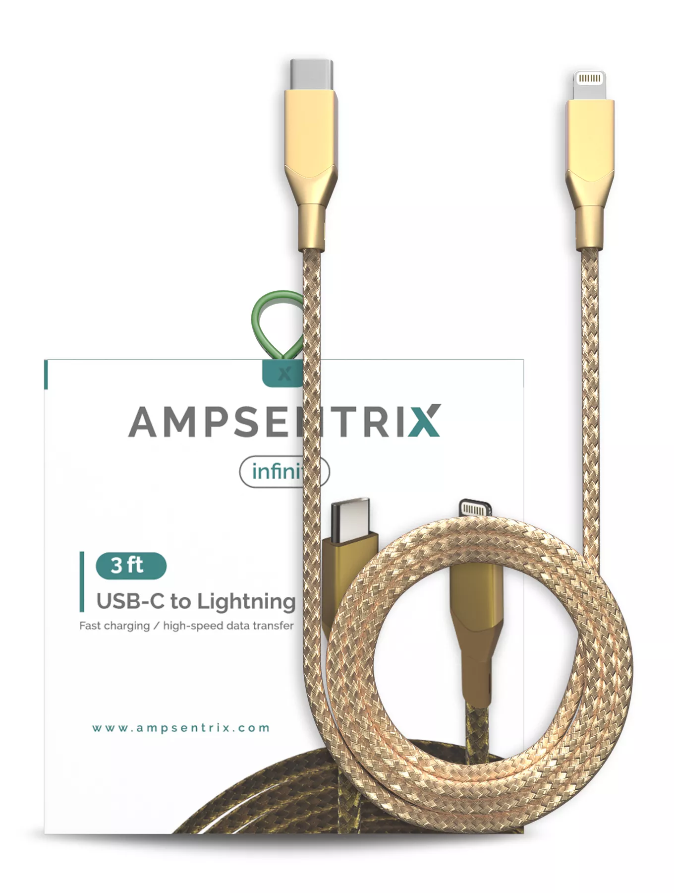 Lightning To USB Type C Kabel (Non-MFI) (1 m / 3 ft) (AmpSentrix Infinity) (Gold) – Bild 4