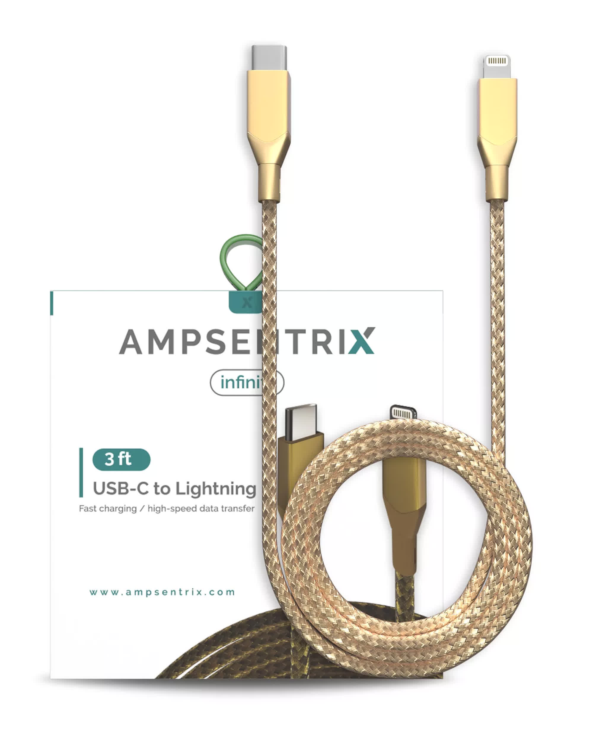 Lightning To USB Type C Kabel (Non-MFI) (1 m / 3 ft) (AmpSentrix Infinity) (Gold)