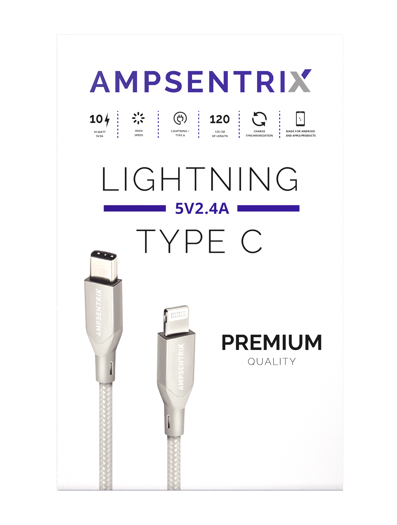 Lightning To USB Type C Kabel (Non-MFI) (1 m / 3 ft) (AmpSentrix Infinity) (Silver (Silber)) – Bild 3