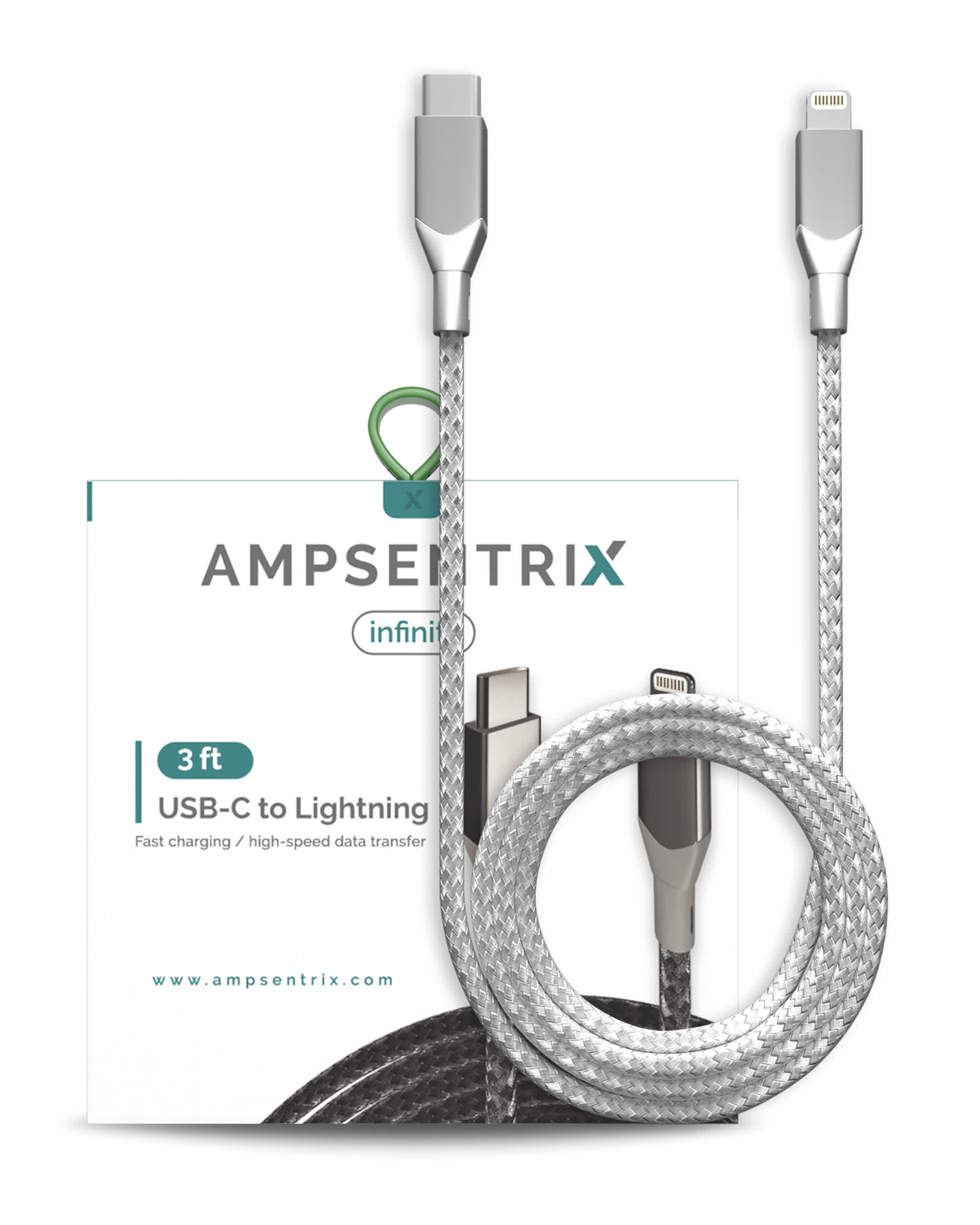 Lightning To USB Type C Kabel (Non-MFI) (1 m / 3 ft) (AmpSentrix Infinity) (Silver (Silber))