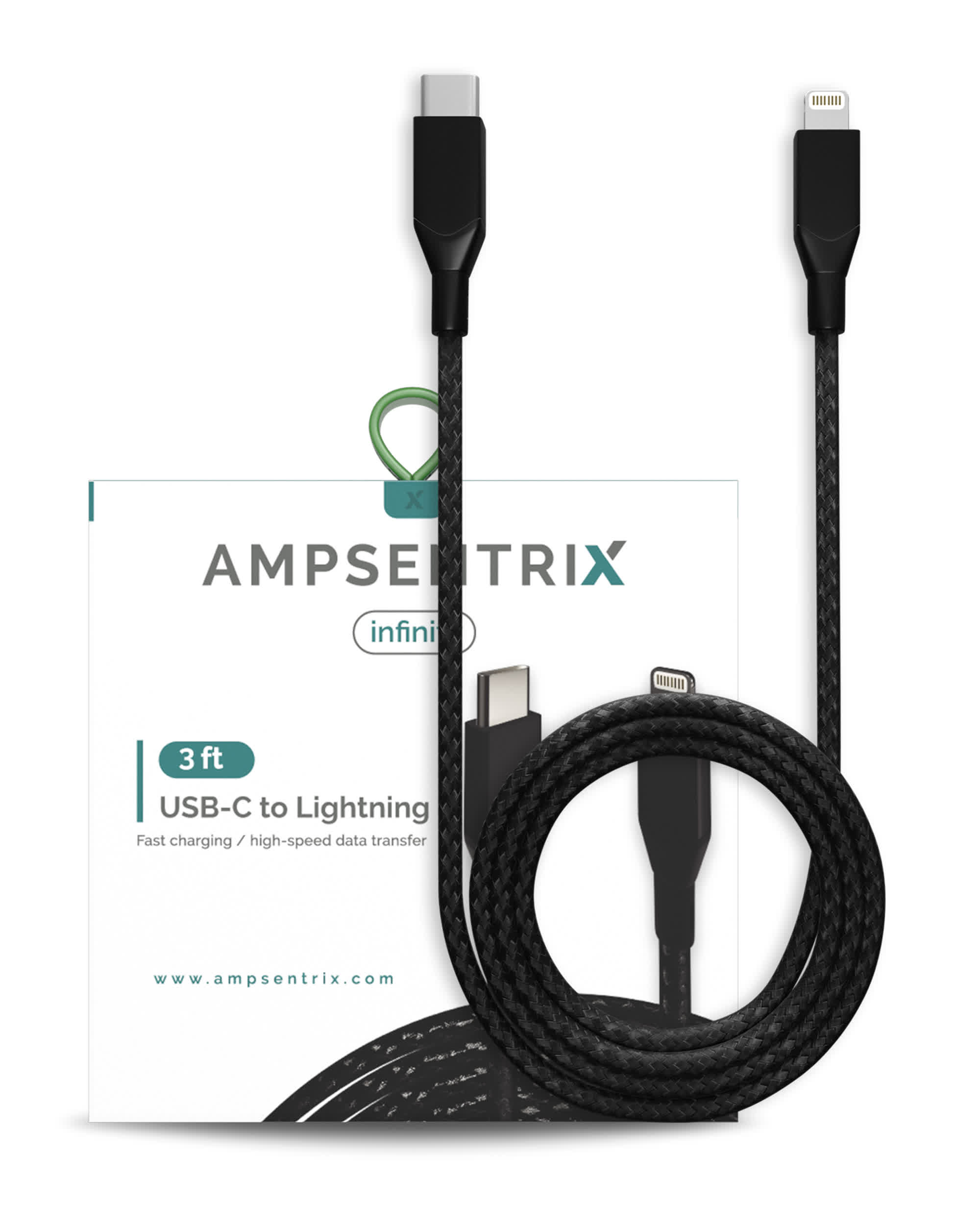 Lightning To USB Type C Kabel (Non-MFI) (1 m / 3 ft) (AmpSentrix Infinity) (Black (Schwarz))