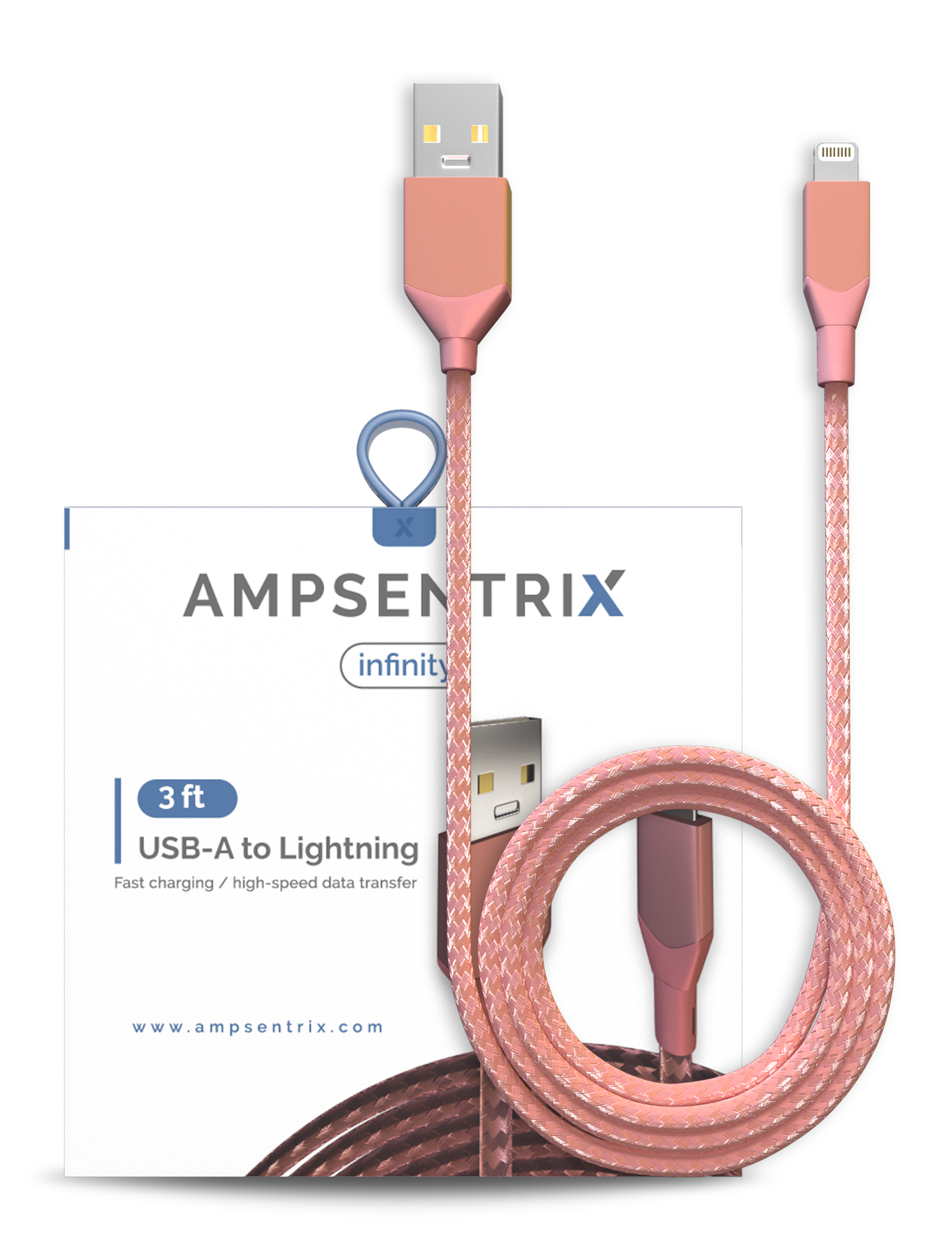 USB Type A To Lightning Kabel (Non-MFI) (1 m / 3 ft) (AmpSentrix Infinity) (Pink (Rosa)) – Bild 2