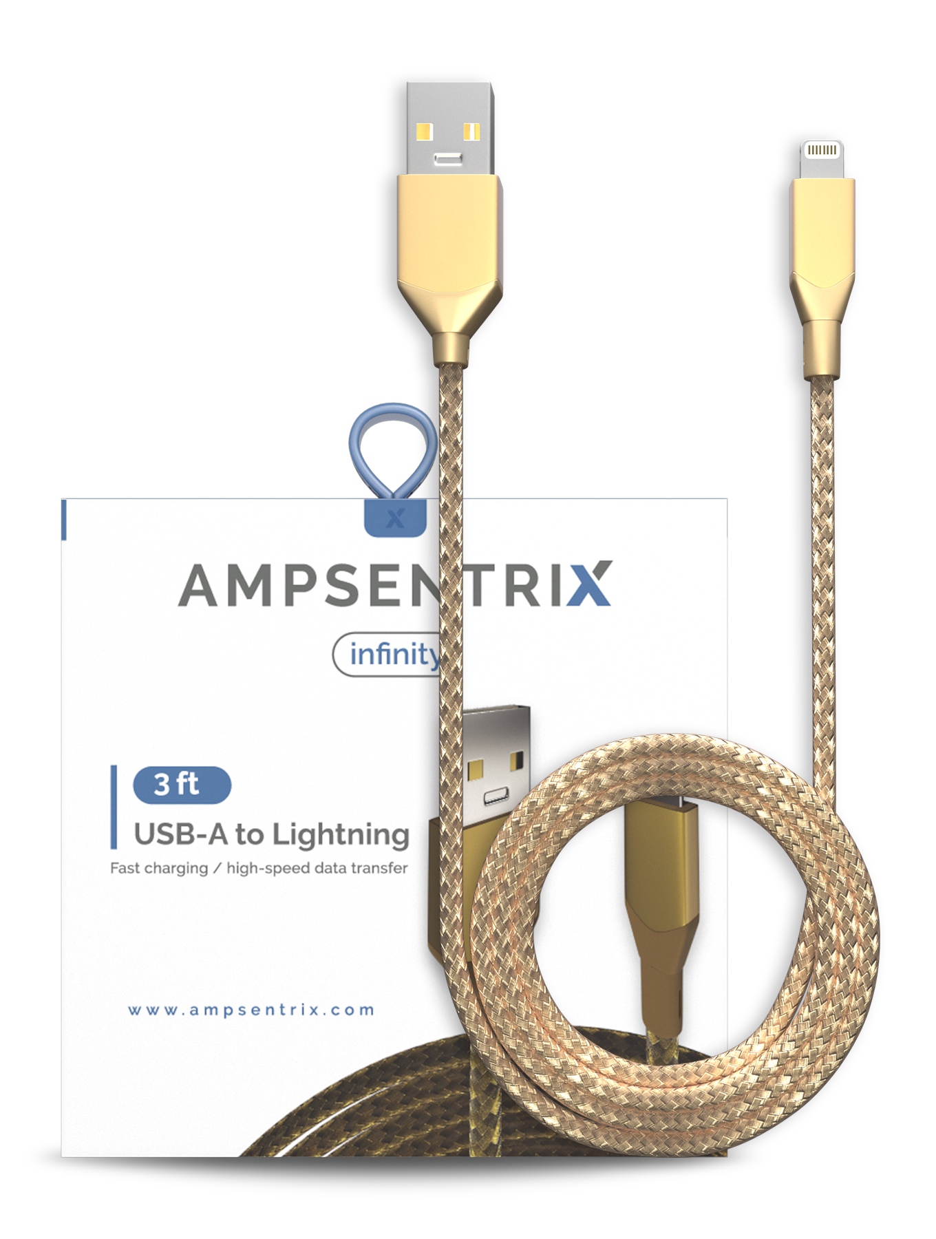 USB Type A To Lightning Kabel (Non-MFI) (1 m / 3 ft) (AmpSentrix Infinity) (Gold) – Bild 4