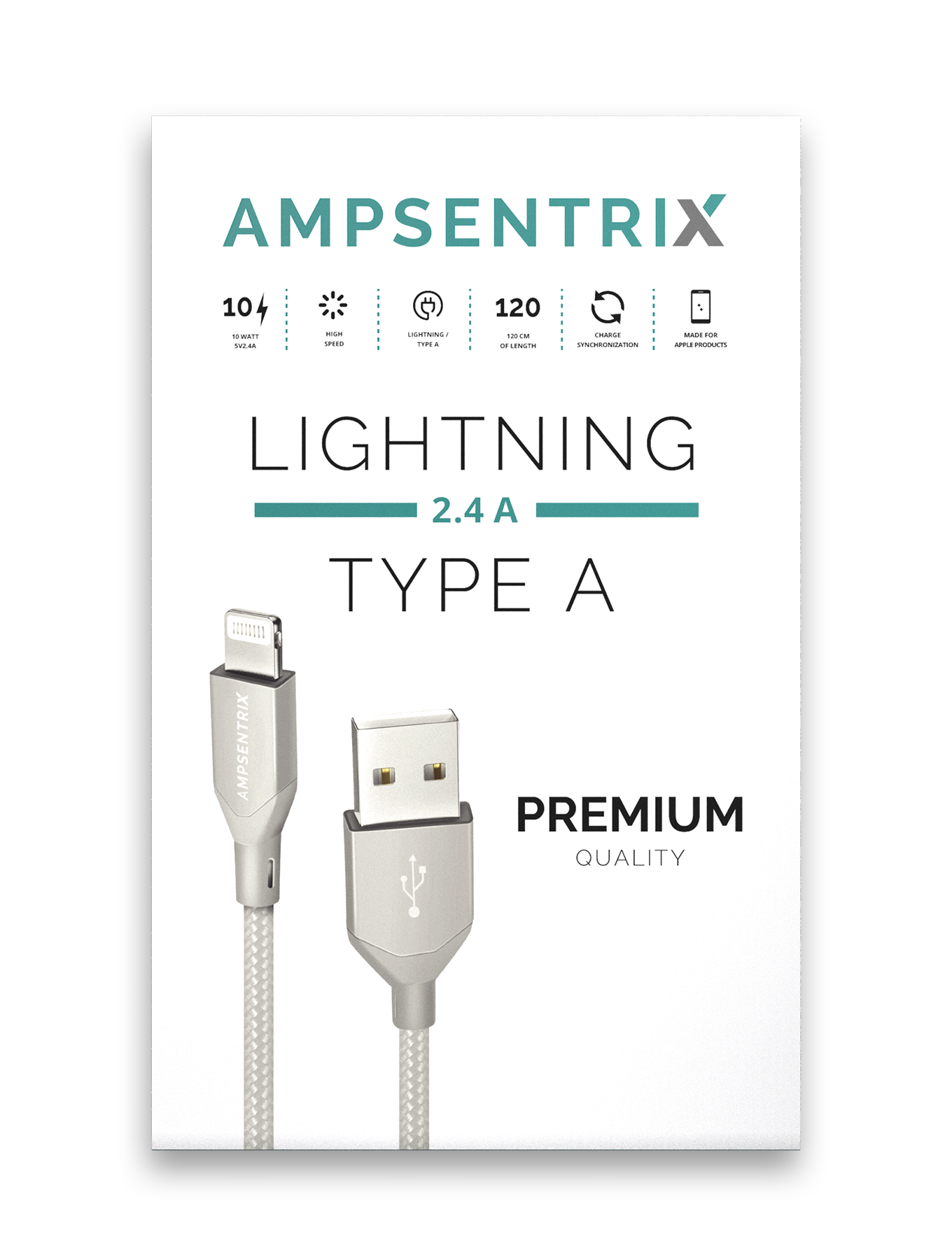 USB Type A To Lightning Kabel (Non-MFI) (1 m / 3 ft) (AmpSentrix Infinity) (Silver (Silber)) – Bild 3