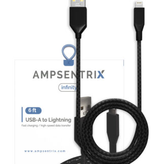 USB Type A To Lightning Kabel (Non-MFI) (1.8 m / 6 ft) (AmpSentrix Infinity) (Black (Schwarz))