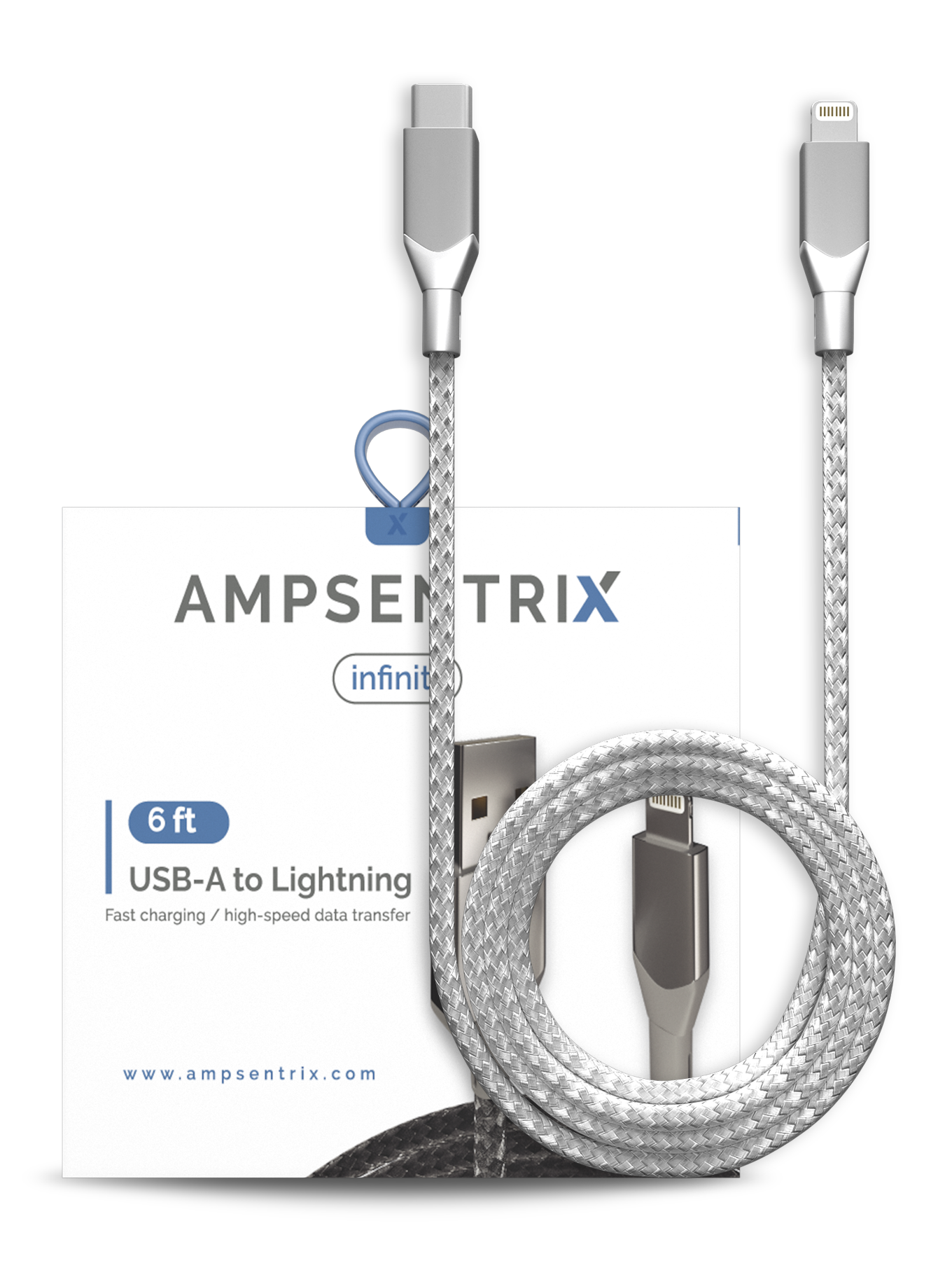 USB Type A To Lightning Kabel (Non-MFI) (1.8 m / 6 ft) (AmpSentrix Infinity) (Silver (Silber)) – Bild 2
