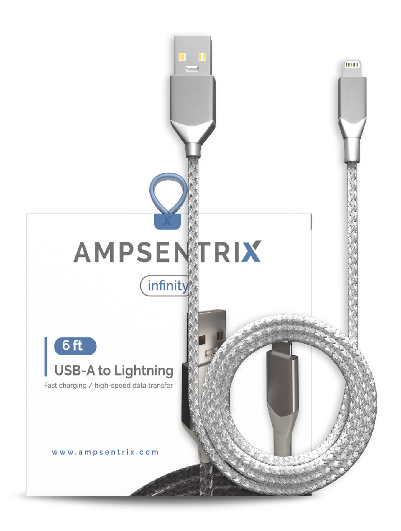 USB Type A To Lightning Kabel (Non-MFI) (1.8 m / 6 ft) (AmpSentrix Infinity) (Silver (Silber))