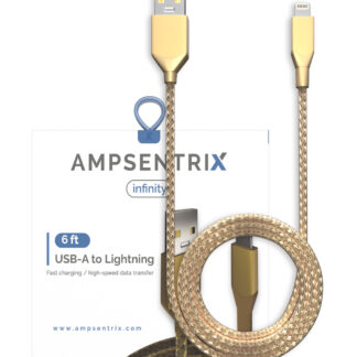 USB Type A To Lightning Kabel (Non-MFI) (1.8 m / 6 ft) (AmpSentrix Infinity) (Gold)