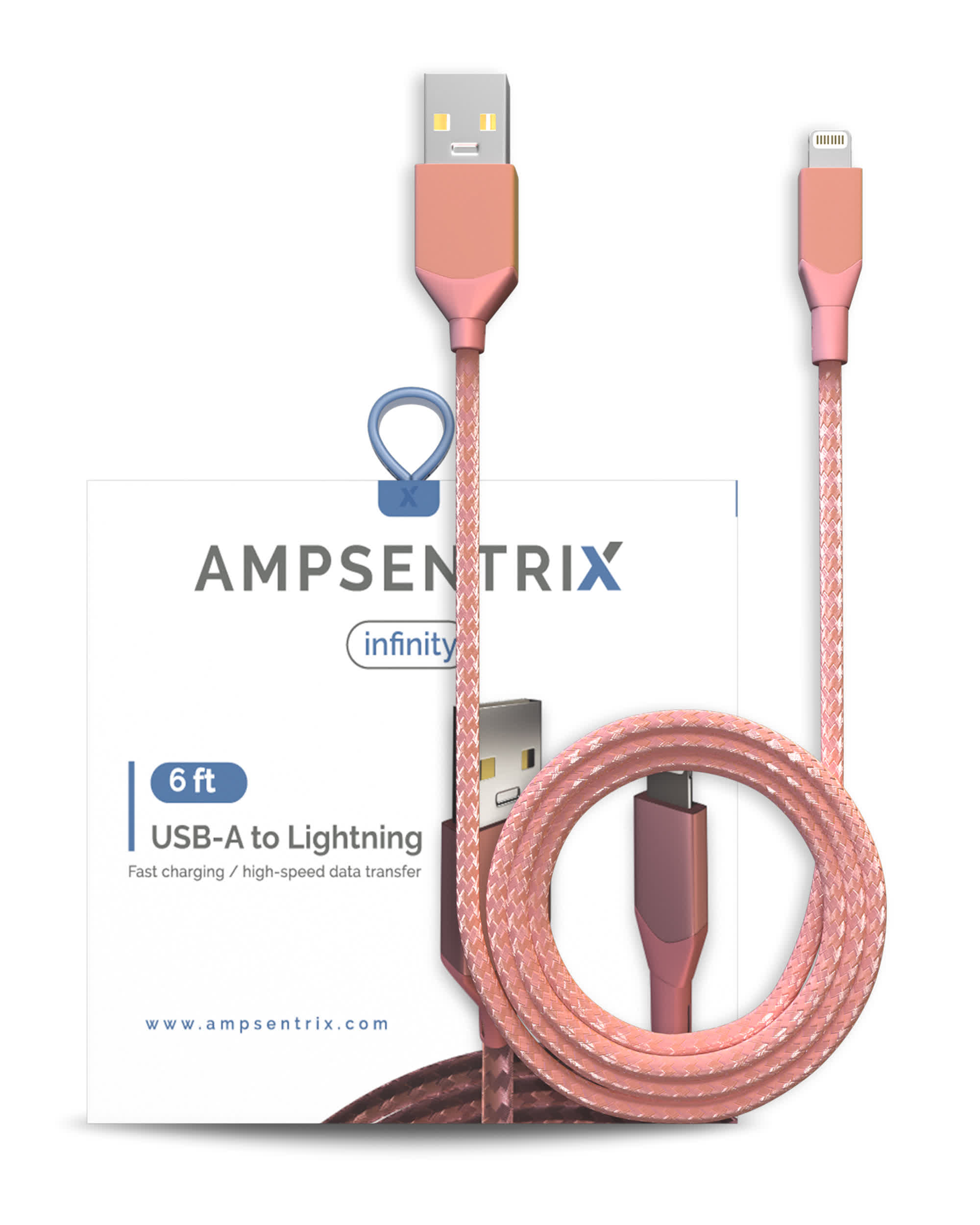 USB Type A To Lightning Kabel (Non-MFI) (1.8 m / 6 ft) (AmpSentrix Infinity) (Pink (Rosa))