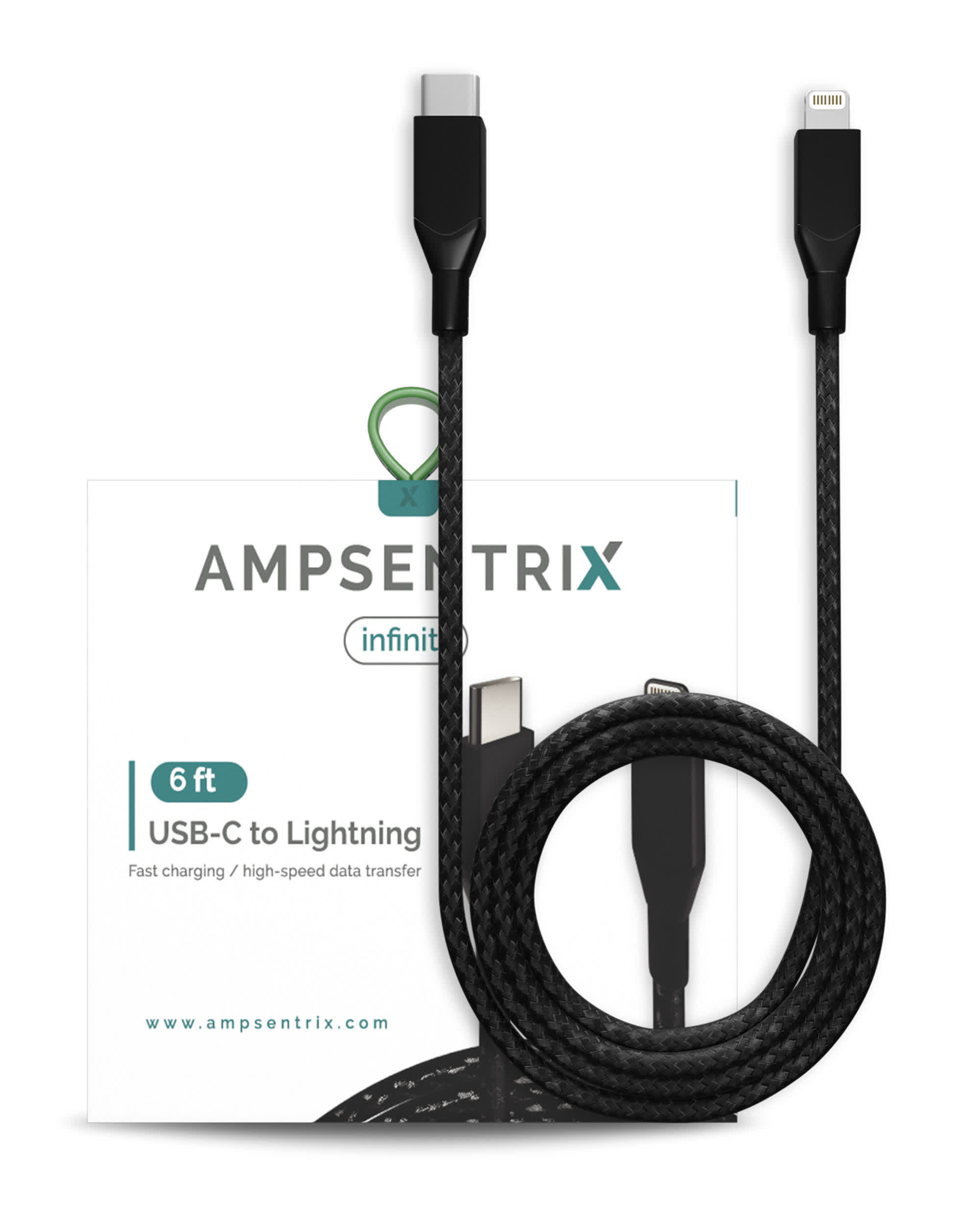 USB Type C To Lightning Kabel (Non-MFI) (1.8 m / 6 ft) (AmpSentrix Infinity) (Black (Schwarz))