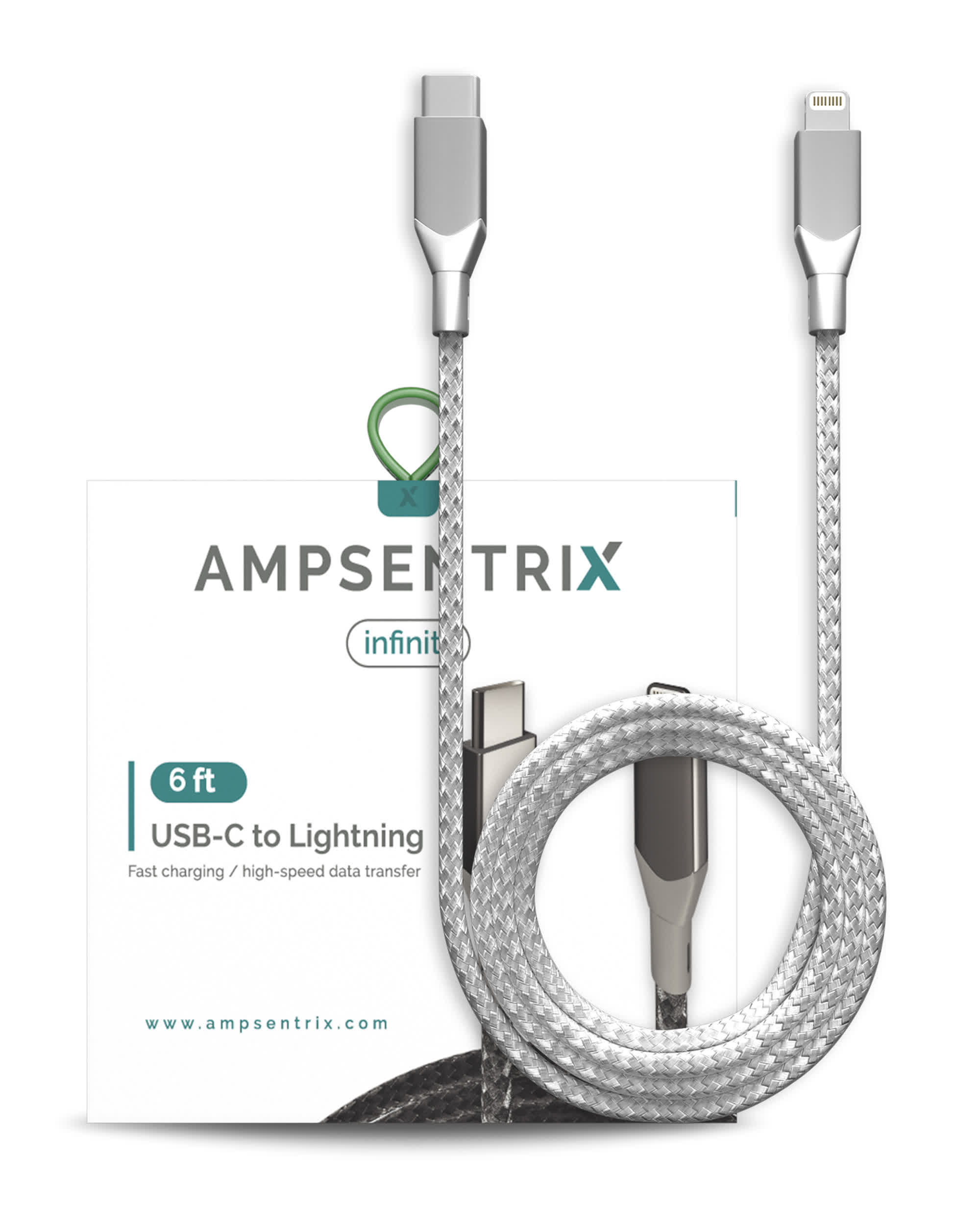 USB Type C To Lightning Kabel (Non-MFI) (1.8 m / 6 ft) (AmpSentrix Infinity) (Silver (Silber))